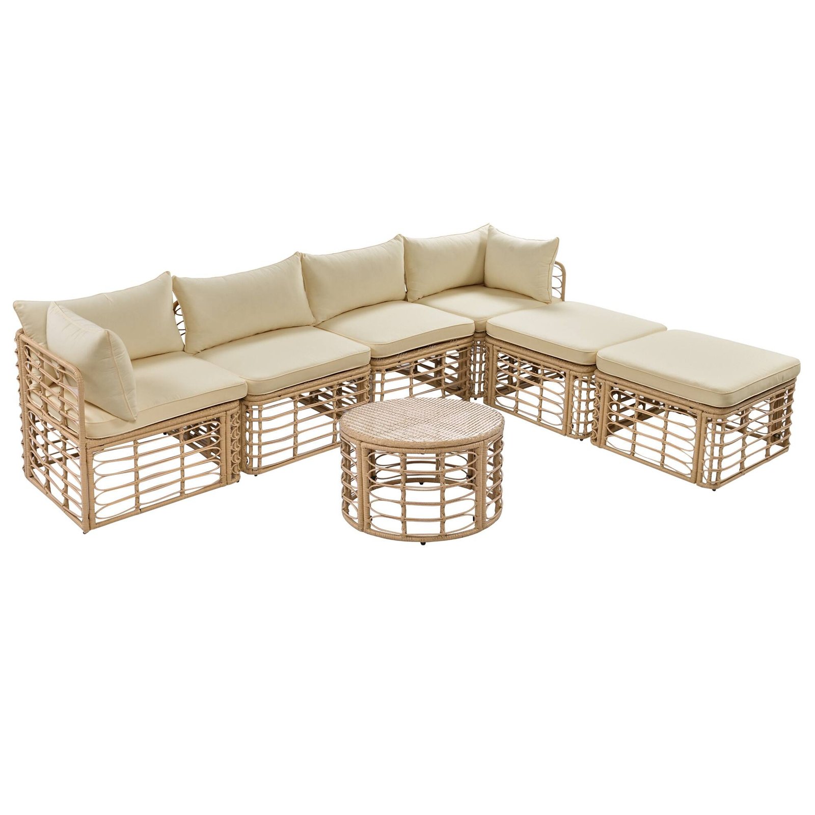 7-Piece Modular All-Weather Rattan Sectional Set with Round Woven Coffee Table by Leisure Zone - Image 18