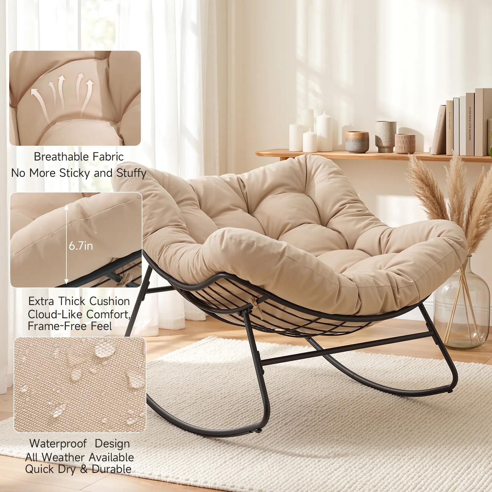 Oversized Blue Papasan Rocking Chair with Cushions for Indoor & Outdoor - Image 8