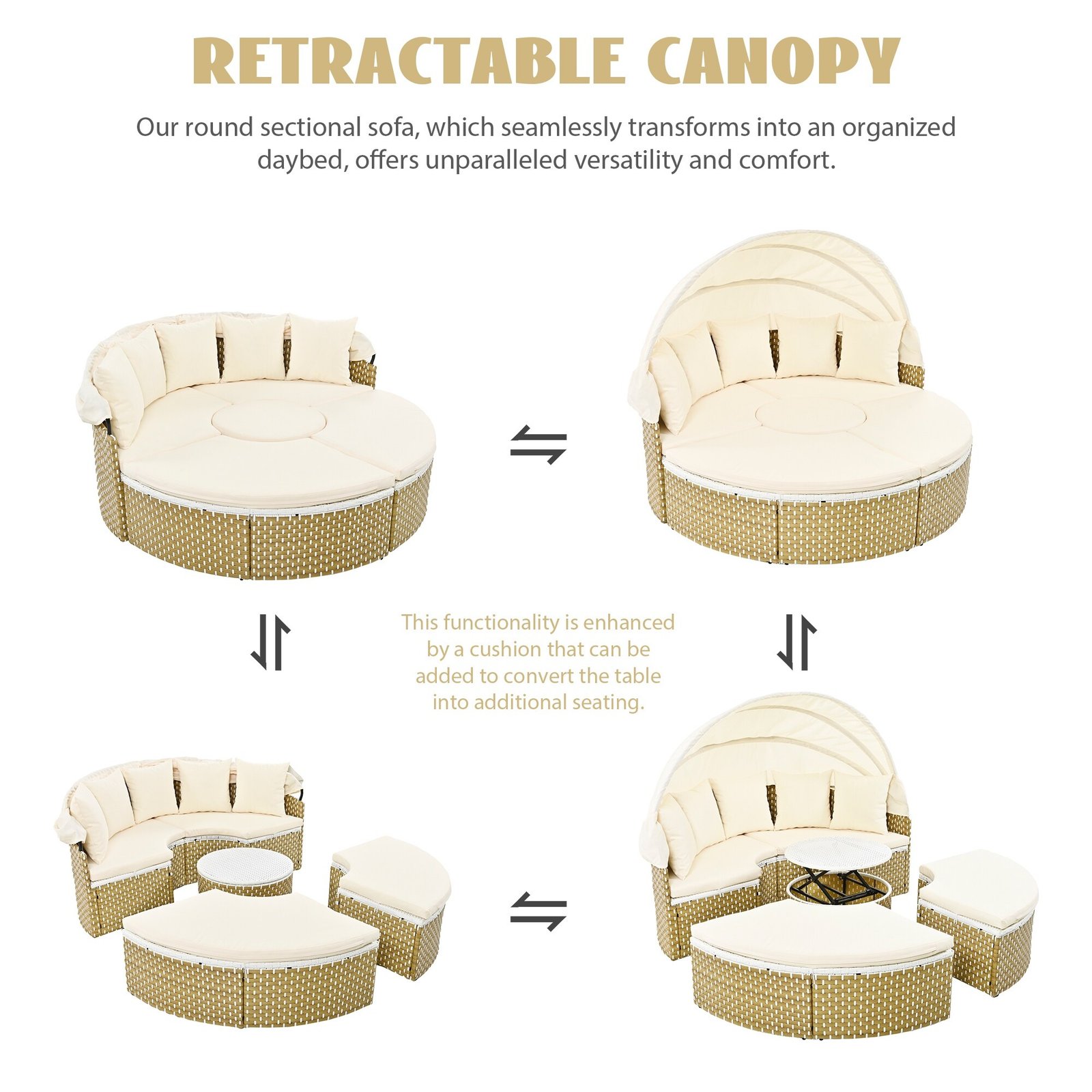 Patio Furniture Round Outdoor Sectional Sofa Set with Retractable Canopy by Leisure Zone - Image 14