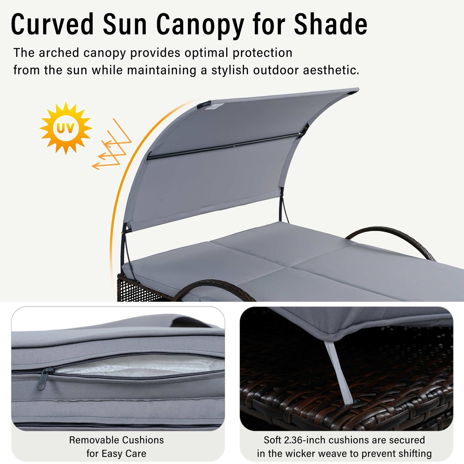 Double Outdoor Sun Lounger with Adjustable Backrest & Hidden Side Table by Leisure Zone - Image 33