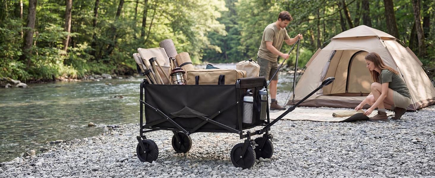 Sweetcrispy Collapsible Folding Wagon Push Cart - Oxford Cloth Quick-Fold Utility Trolley, 102L Large Capacity, 330 lbs Load Capacity, Wheels, Adjustable Handle, for Outdoor Camping, Beach Outings - Image 19