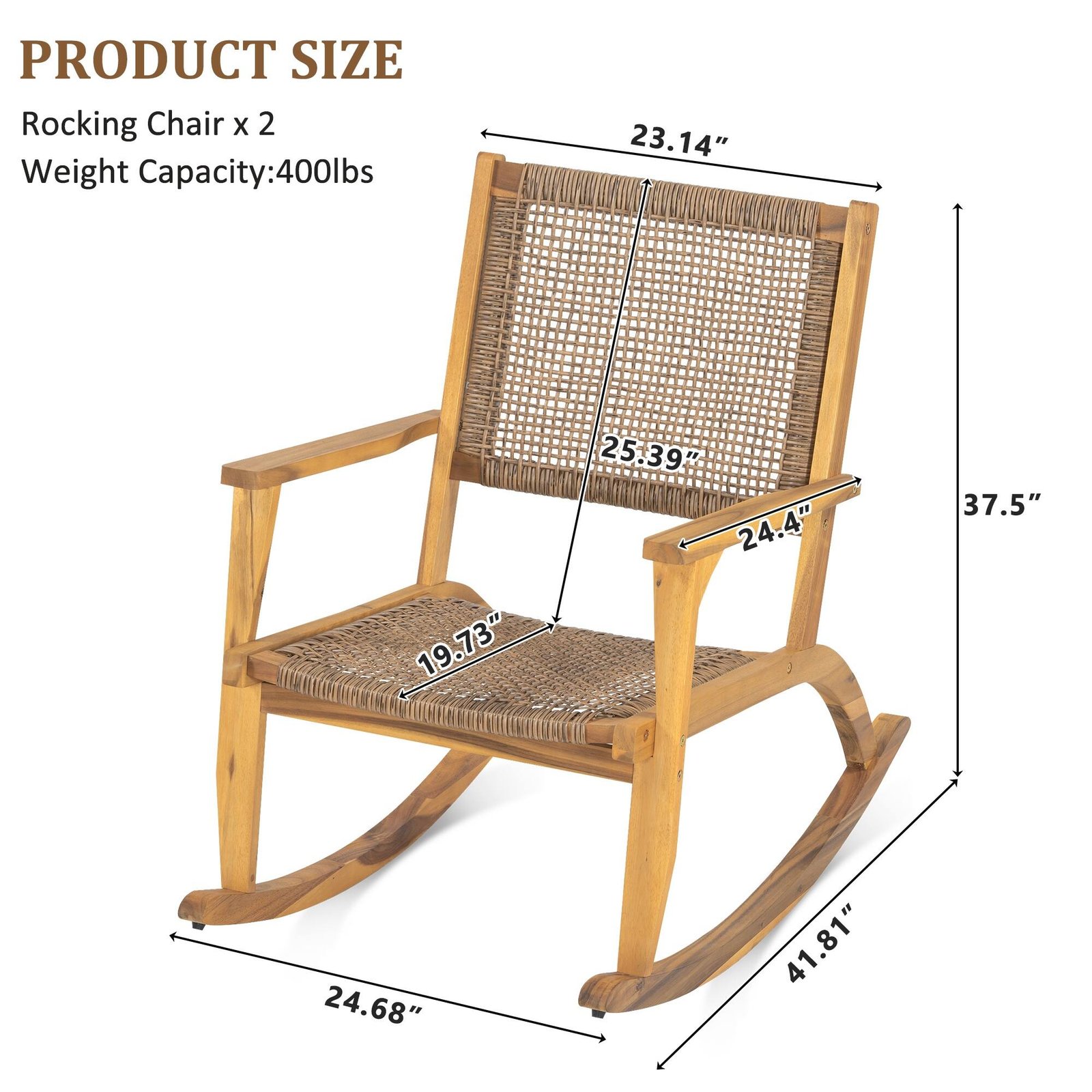 Comfortable Garden Porch Rocking Chairs(Set of 2) by Leisure Zone - Image 8