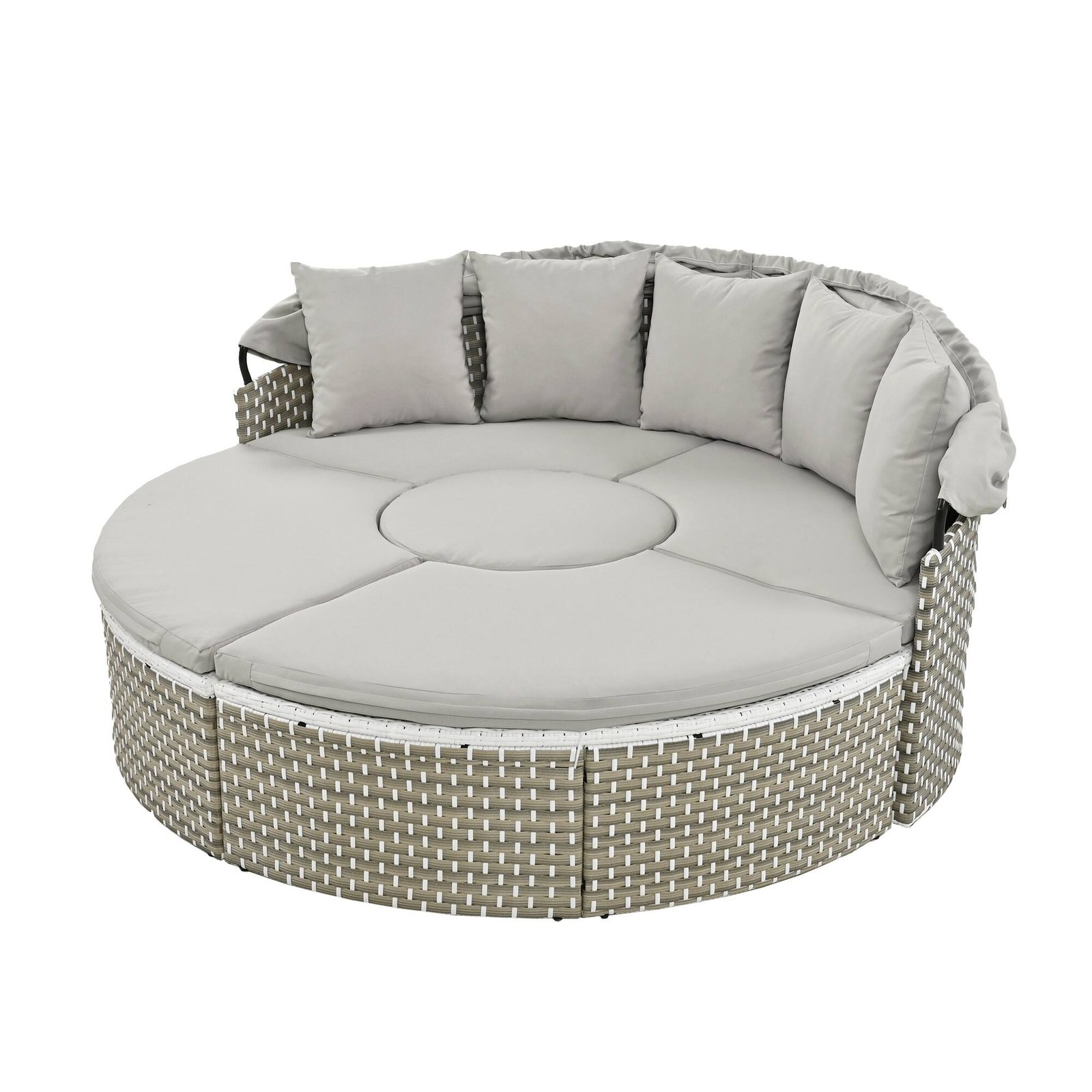 Patio Furniture Round Outdoor Sectional Sofa Set with Retractable Canopy by Leisure Zone - Image 18