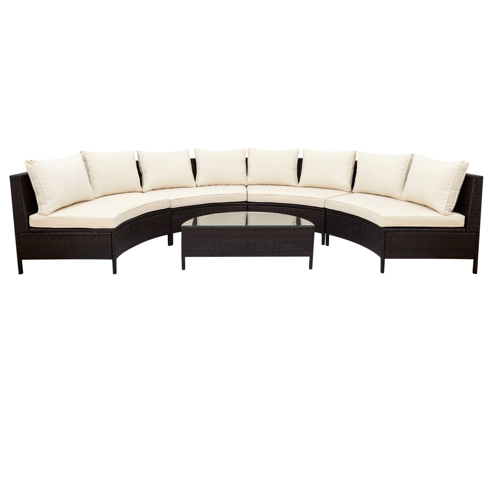 Half-Moon Design All-Weather Brown PE Rattan Wicker Sofa Set with Tempered Glass Table by Leisure Zone - Image 10
