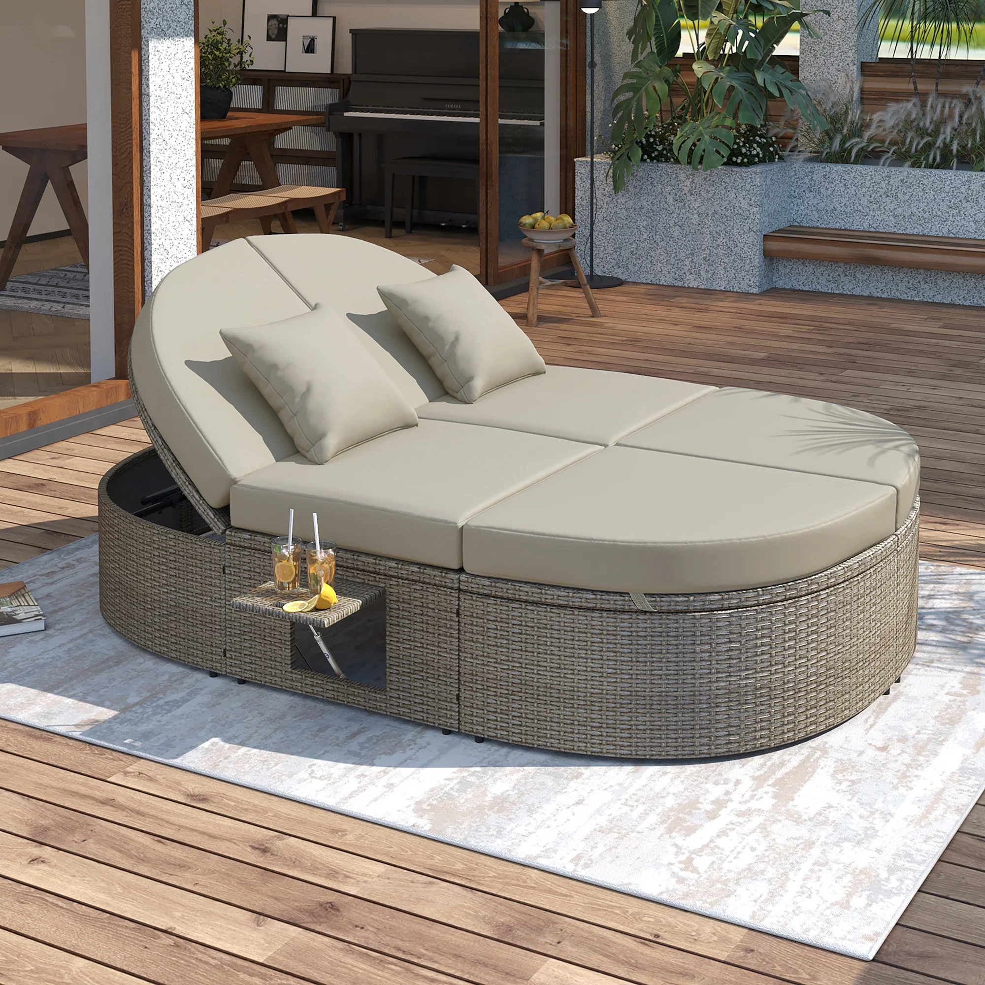 Outdoor Sun Bed Patio 2-Person Daybed with Cushions and Pillows by Leisure Zone - Image 2