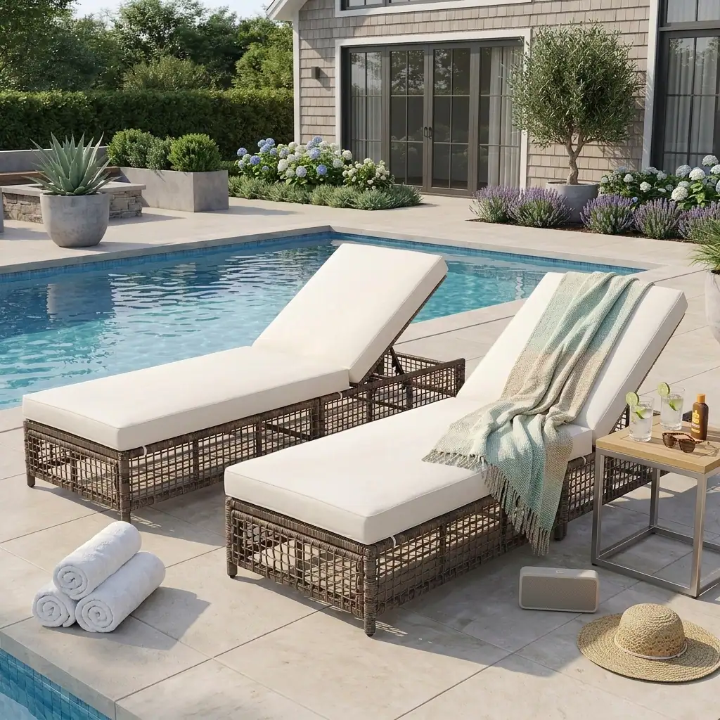 Luxurious Rattan Outdoor Lounge Chair Set of 2 by Leisure Zone - Image 2