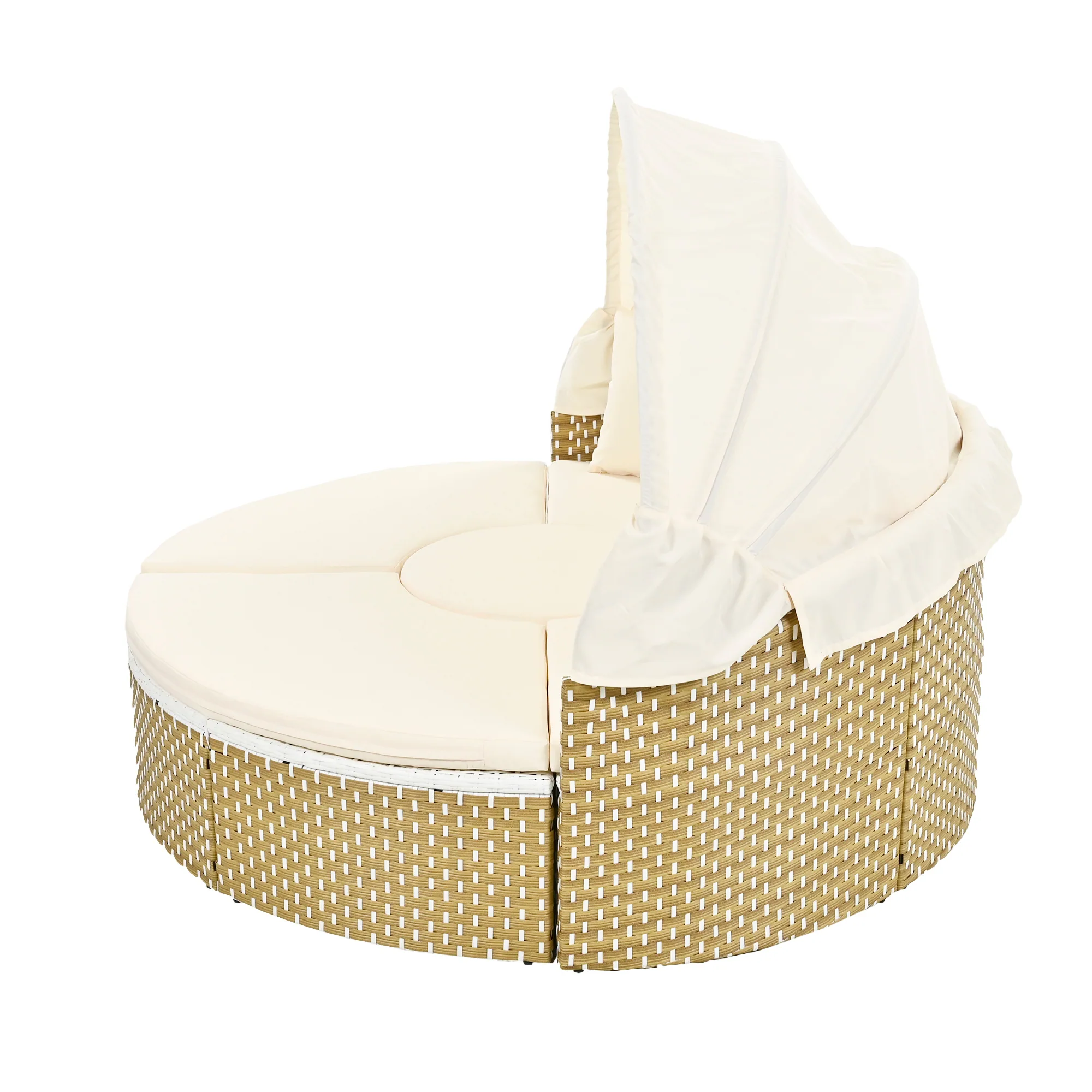 Patio Furniture Round Outdoor Sectional Sofa Set with Retractable Canopy by Leisure Zone - Image 6