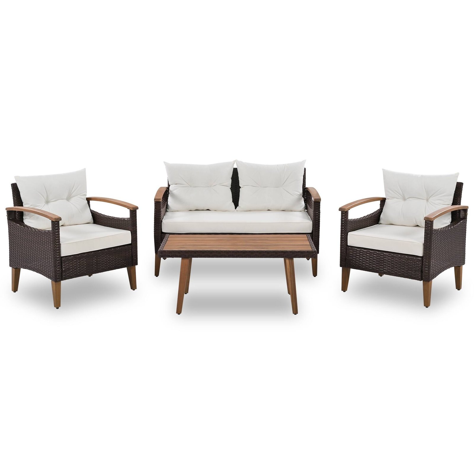 4-Piece PE Rattan Outdoor Sofa Set with Acacia Wood Table by Leisure Zone - Image 3