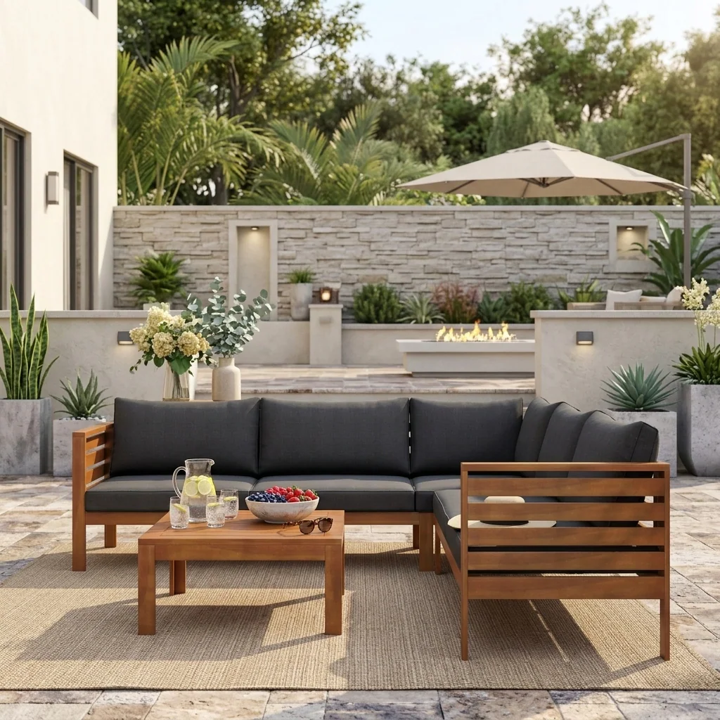 Acacia L-Shape Outdoor Conversation Set by Leisure Zone - Image 12