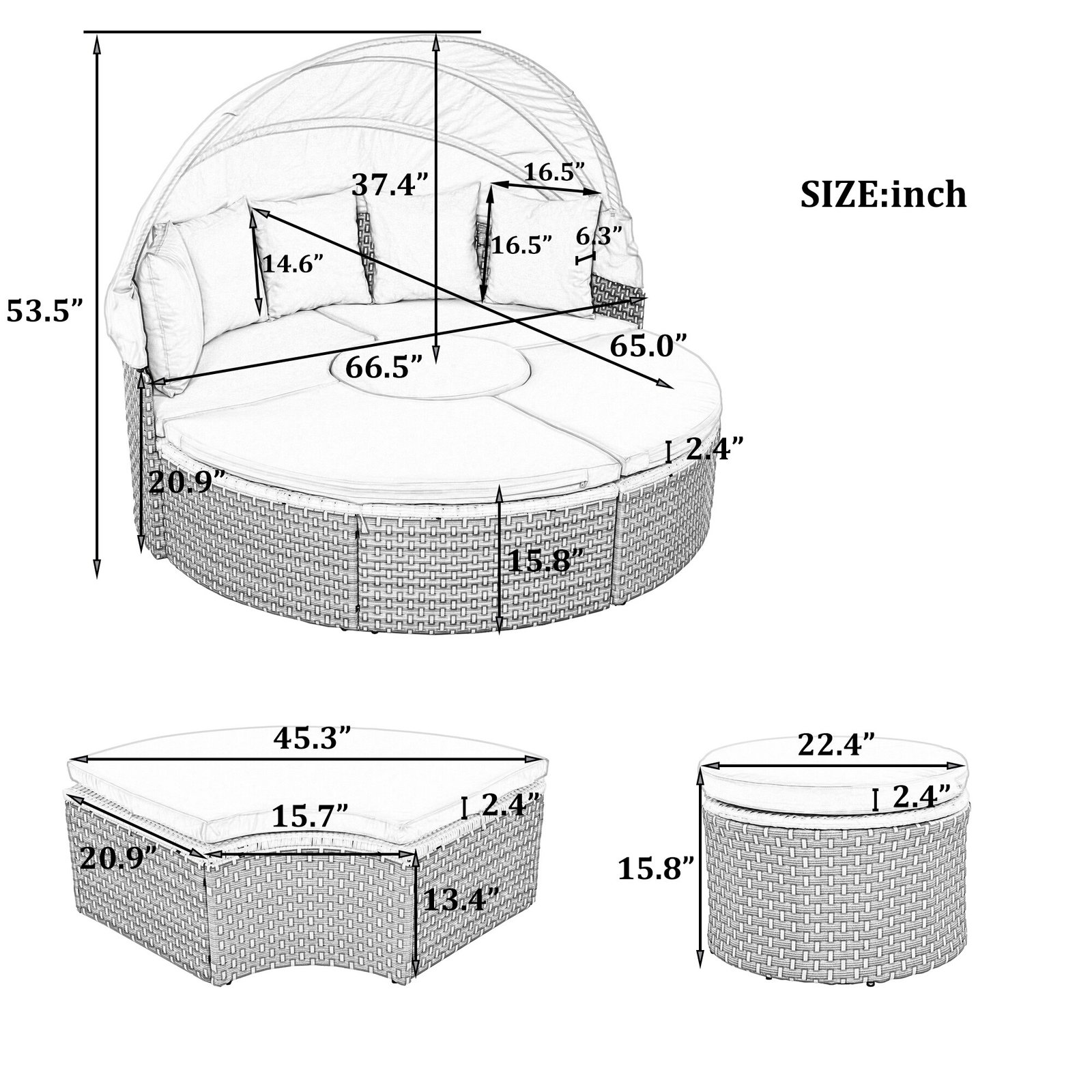 Patio Furniture Round Outdoor Sectional Sofa Set with Retractable Canopy by Leisure Zone - Image 28
