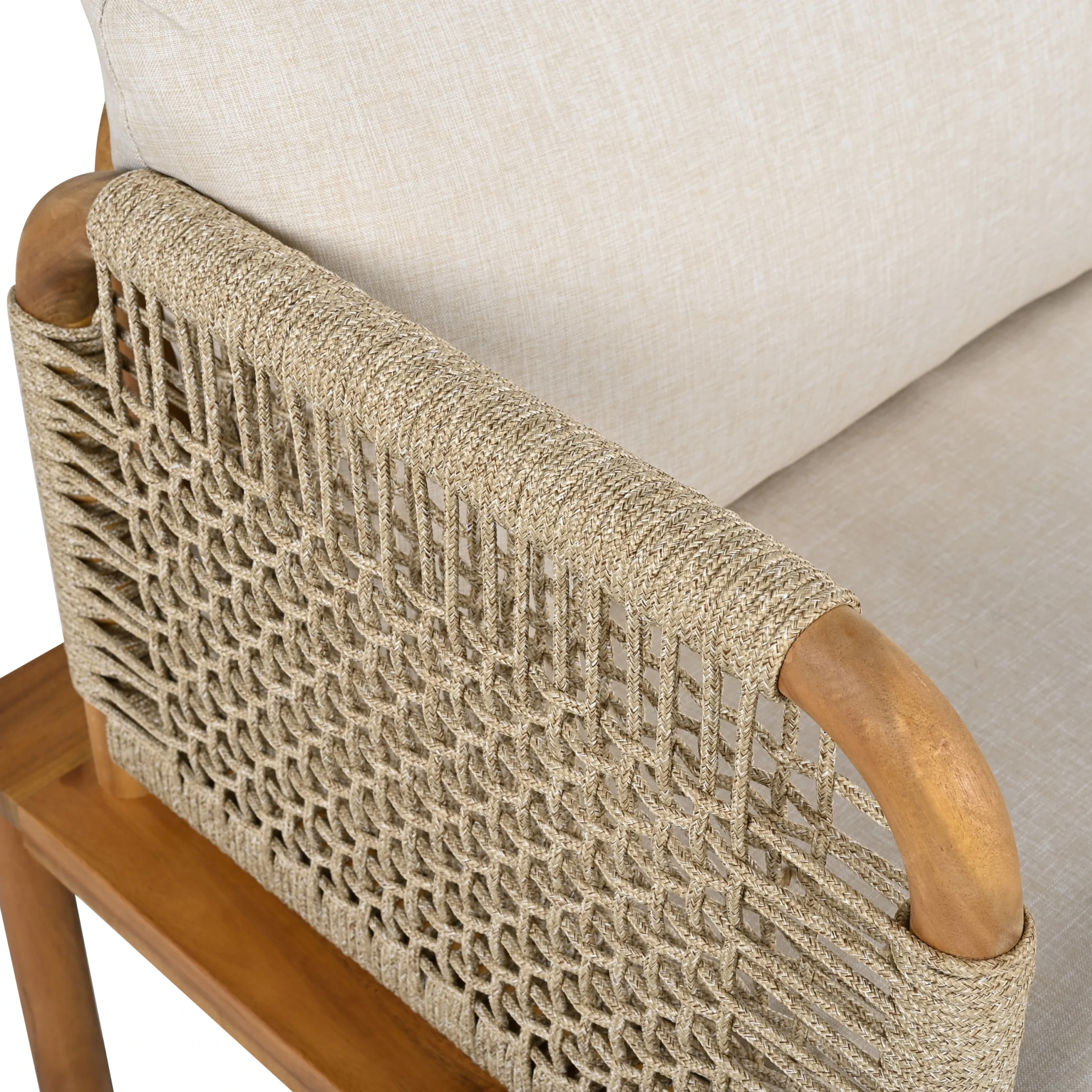 Acacia Wood Patio Sofa Set with Handwoven Rope Arms by Leisure Zone - Image 22