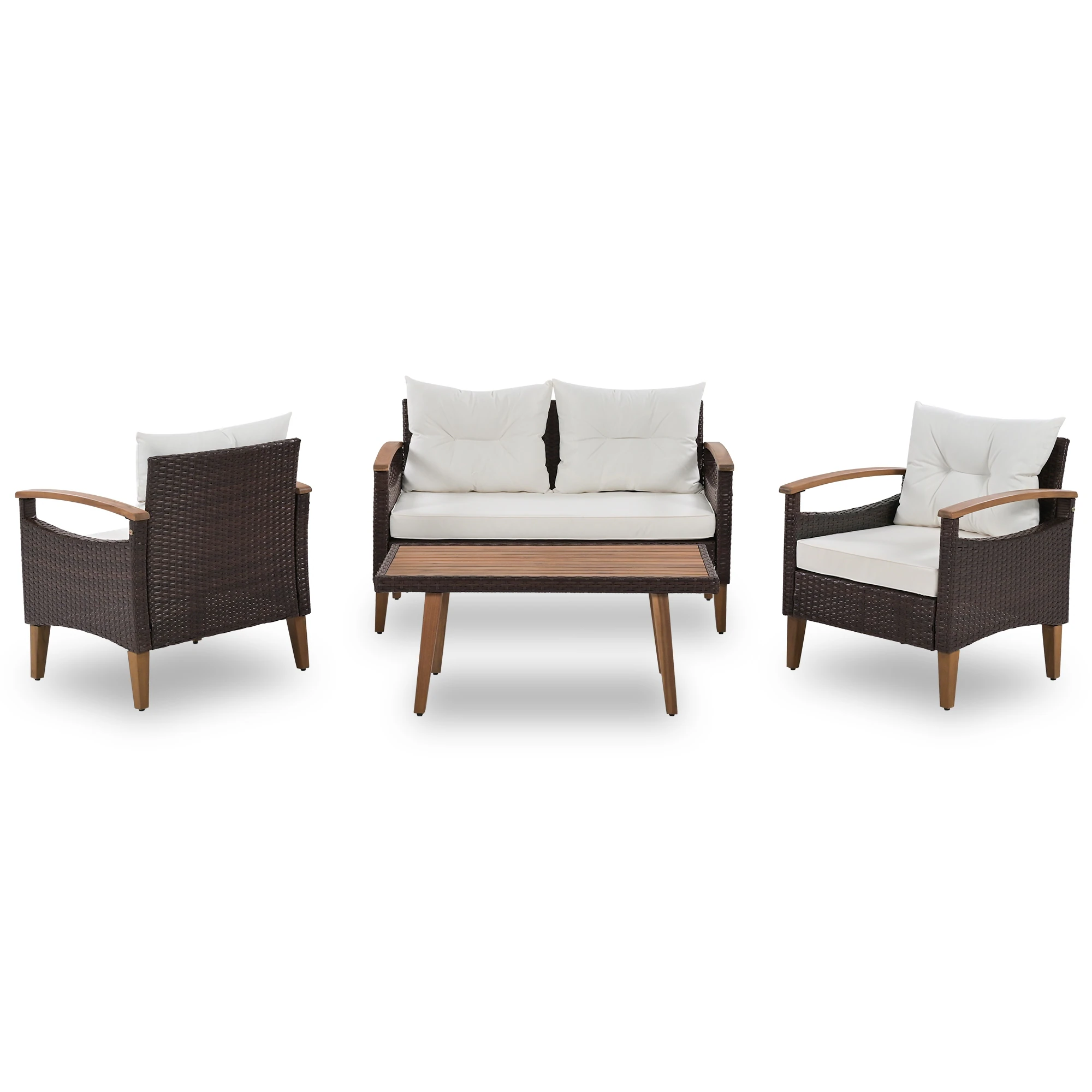 4-Piece PE Rattan Outdoor Sofa Set with Acacia Wood Table by Leisure Zone - Image 5
