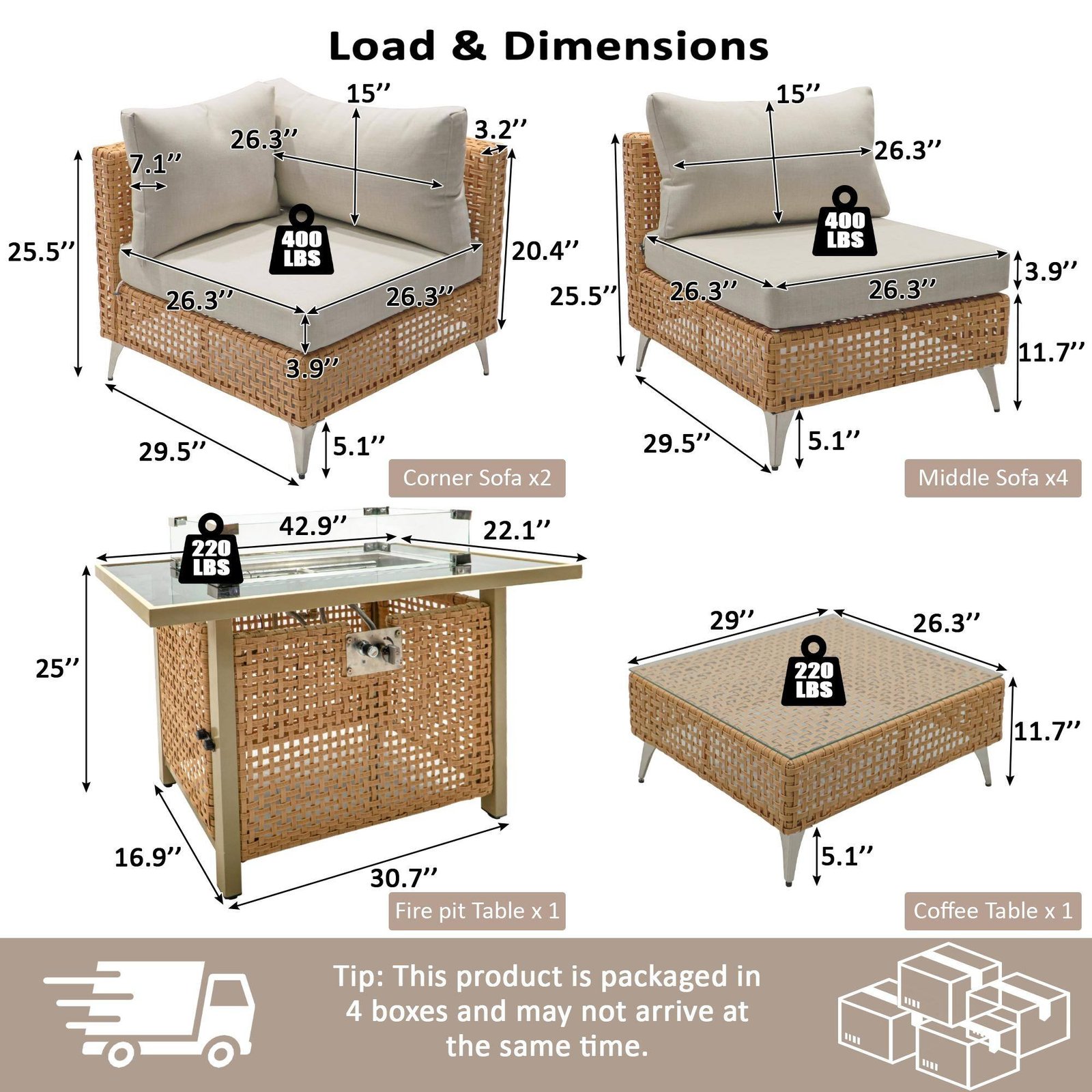 8-Piece Outdoor Patio Furniture Set with 60,000 BTU Propane Fire Pit Table by Leisure Zone - Image 26
