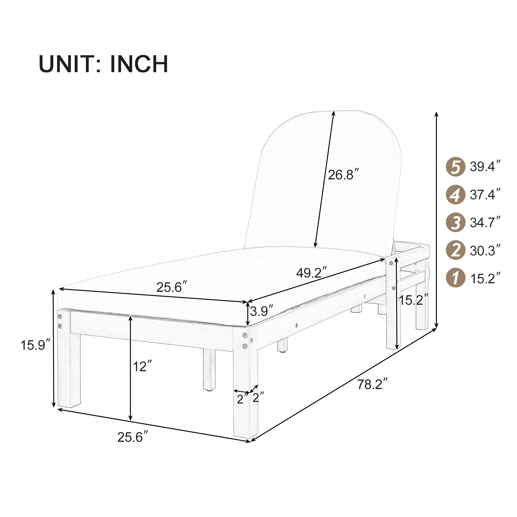 5-Position Adjustable Outdoor Chaise Lounge with Arched Backrest by Leisure Zone - Image 10