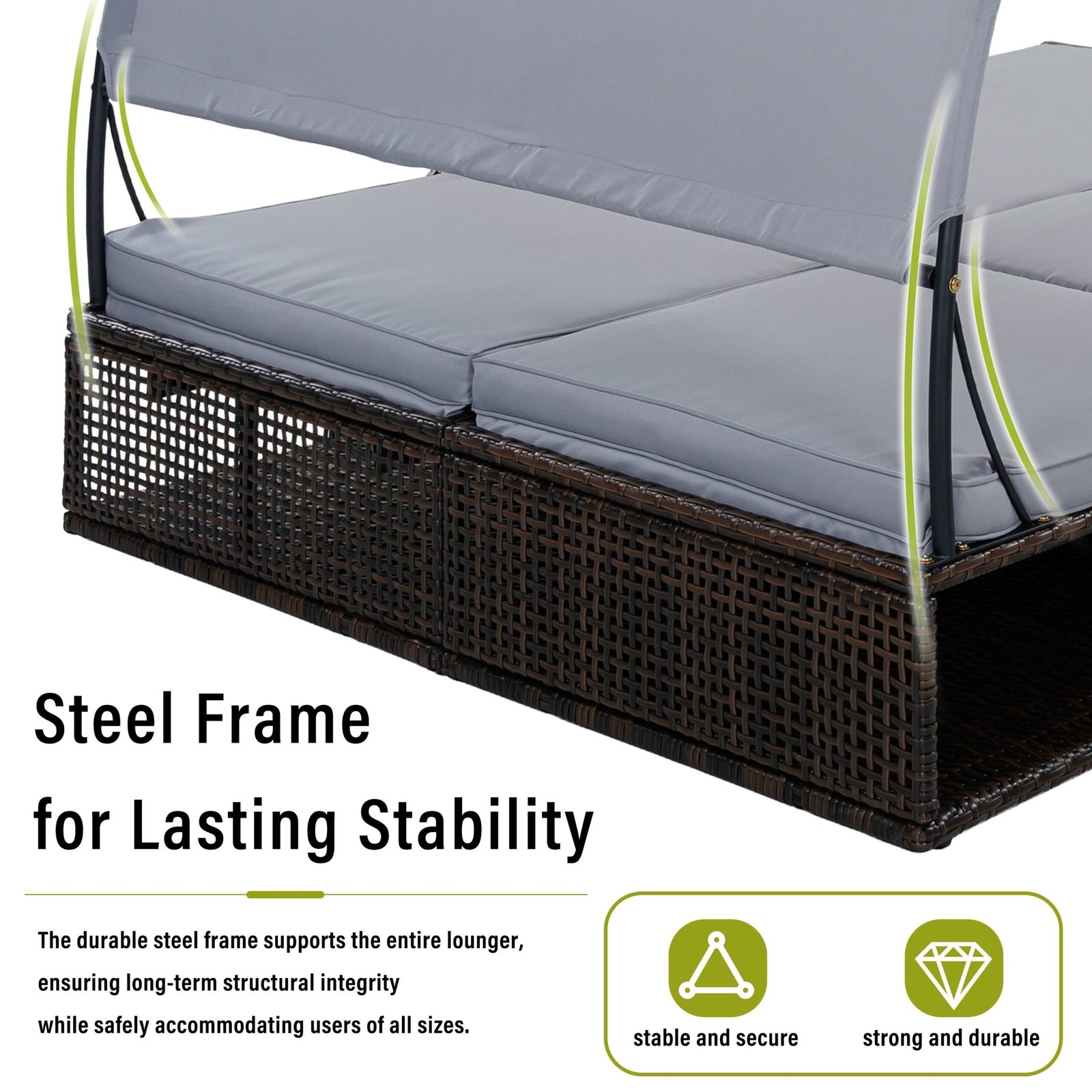Double Outdoor Sun Lounger with Adjustable Backrest & Hidden Side Table by Leisure Zone - Image 31