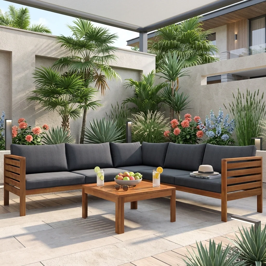 Acacia L-Shape Outdoor Conversation Set by Leisure Zone - Image 2