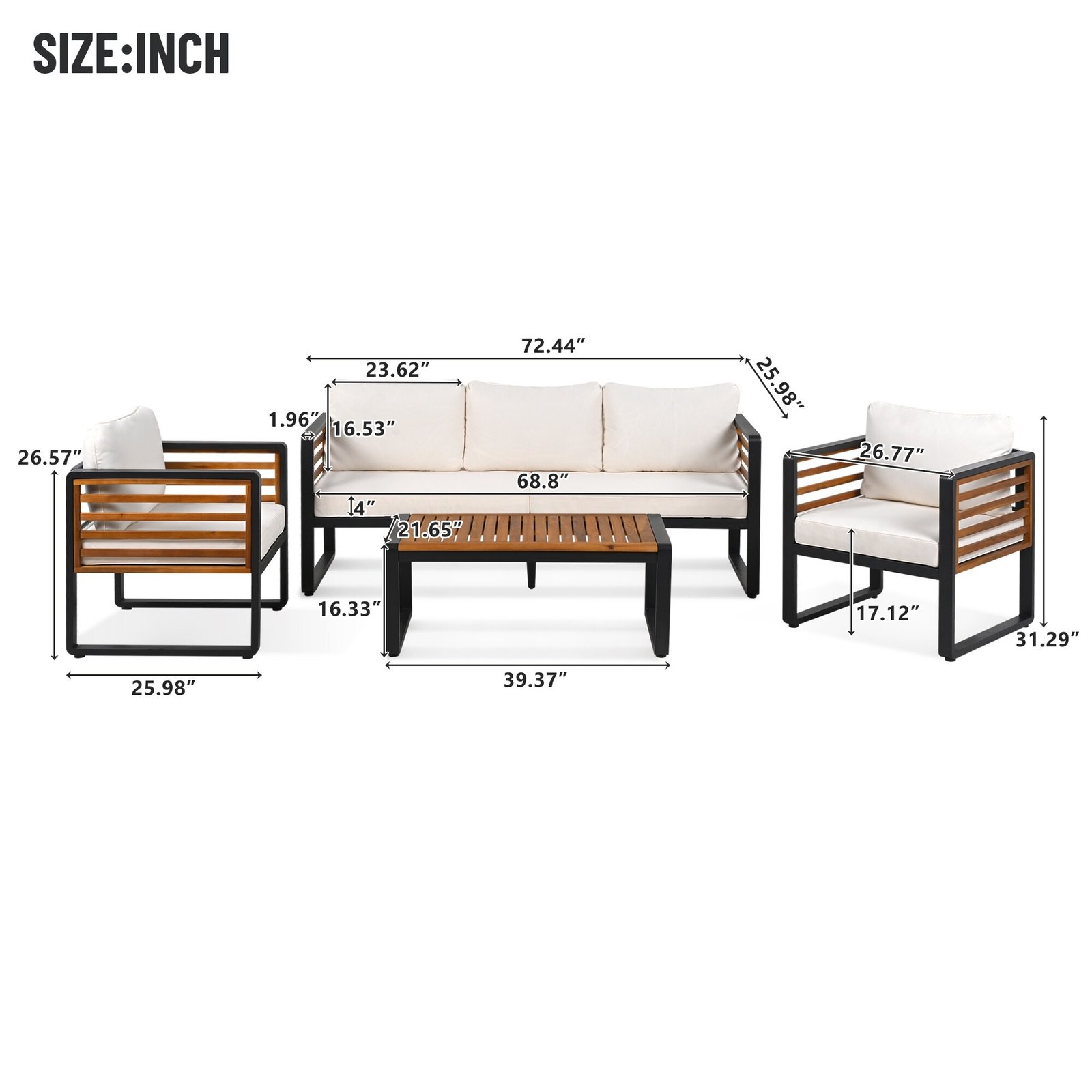 4-Piece Outdoor Conversation Set with Removable Cushions by Leisure Zone - Image 15