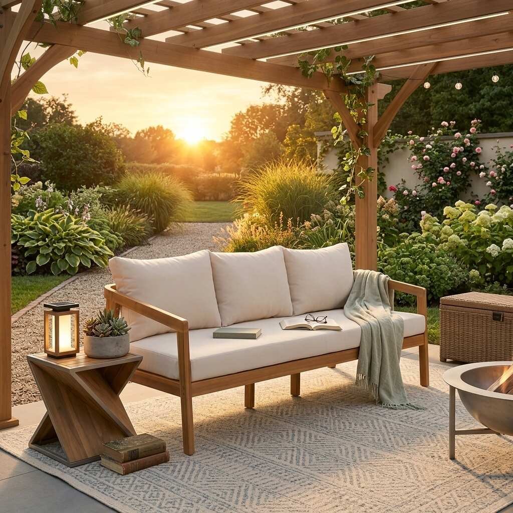 3-Seater Acacia Outdoor Patio Sofa with Thick Cushions by Leisure Zone - Image 2