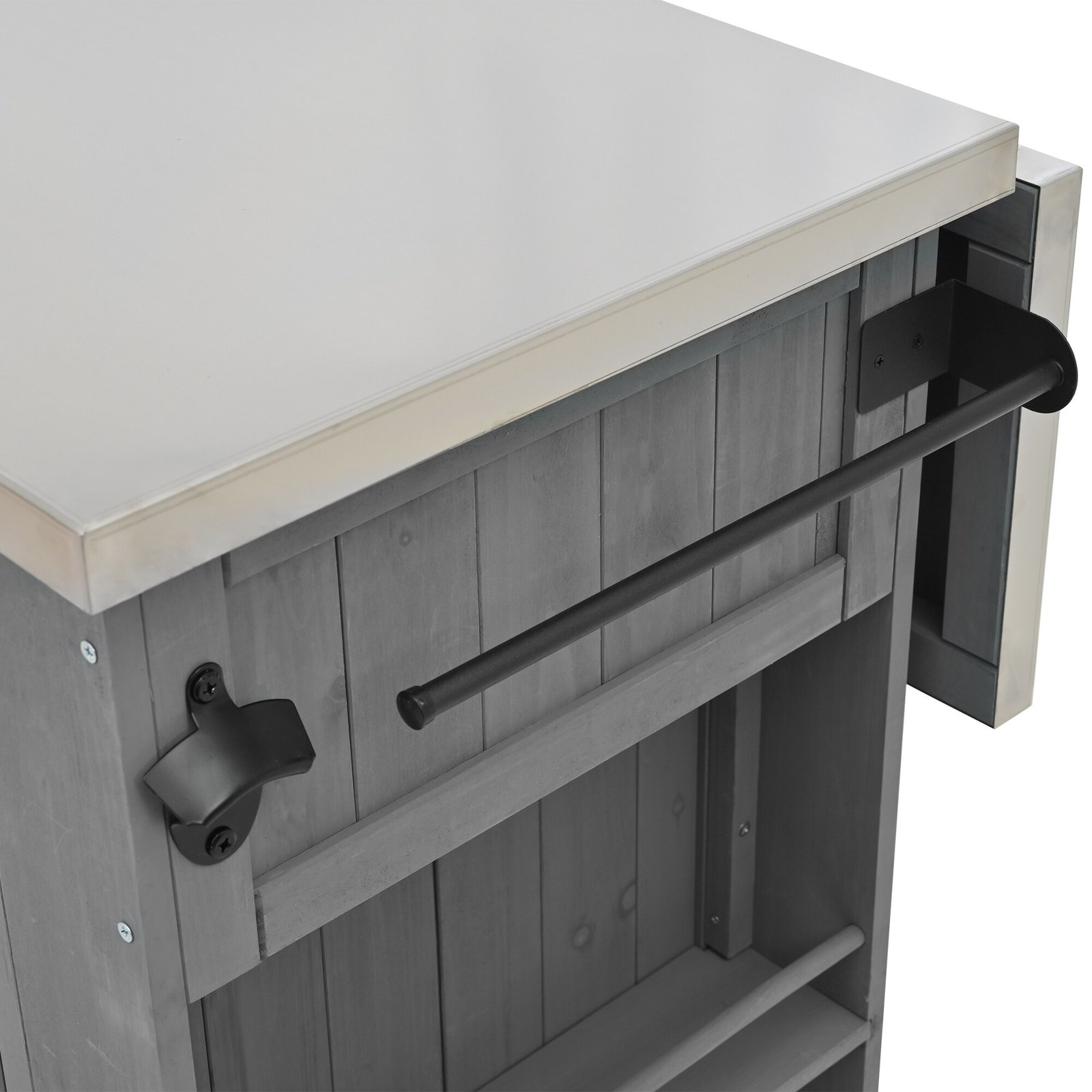 Outdoor Kitchen Island with Foldable Stainless Steel Countertop & Storage by Leisure Zone - Image 16