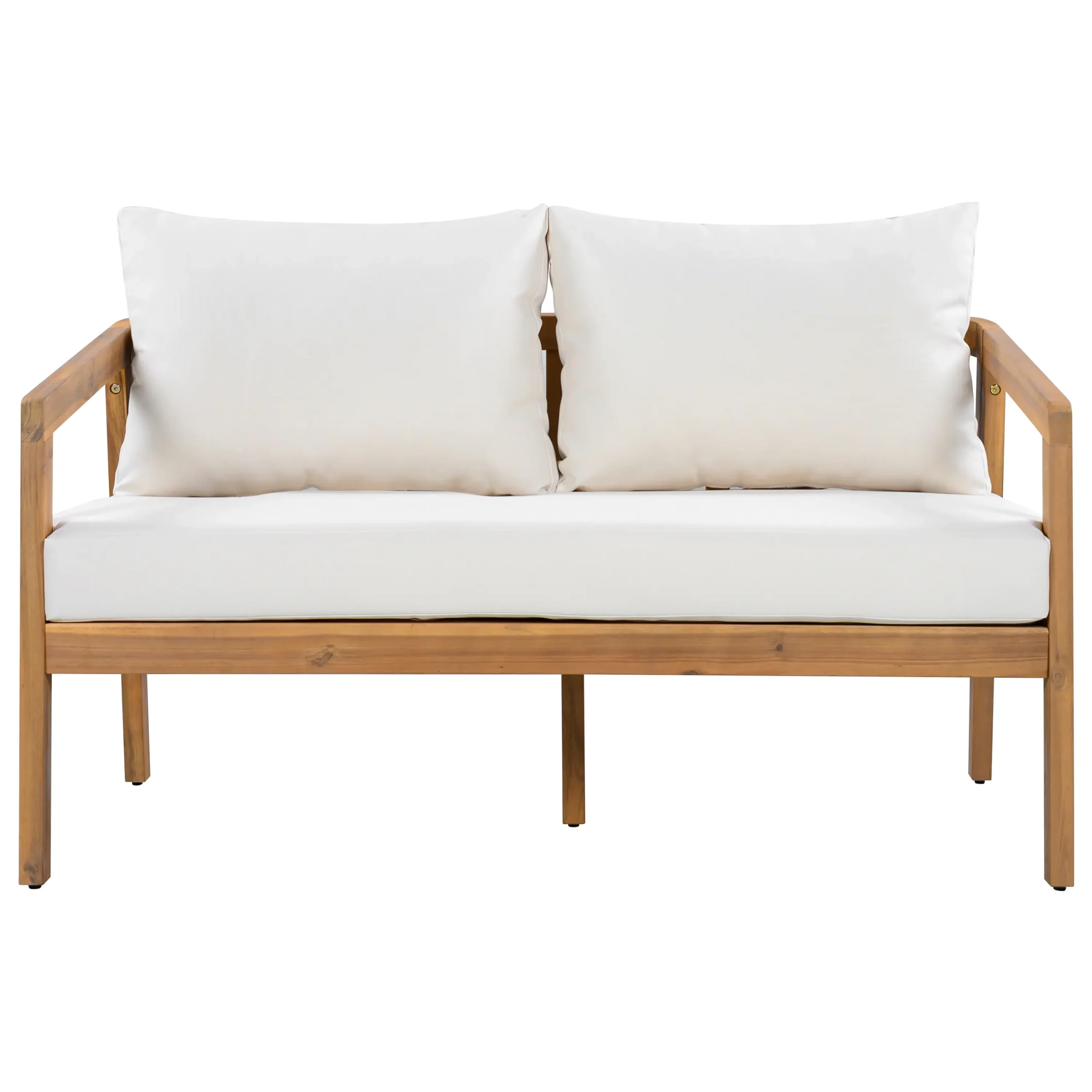 Acacia Wood Patio Loveseat Sofa with Thick Cushions by Leisure Zone - Image 3