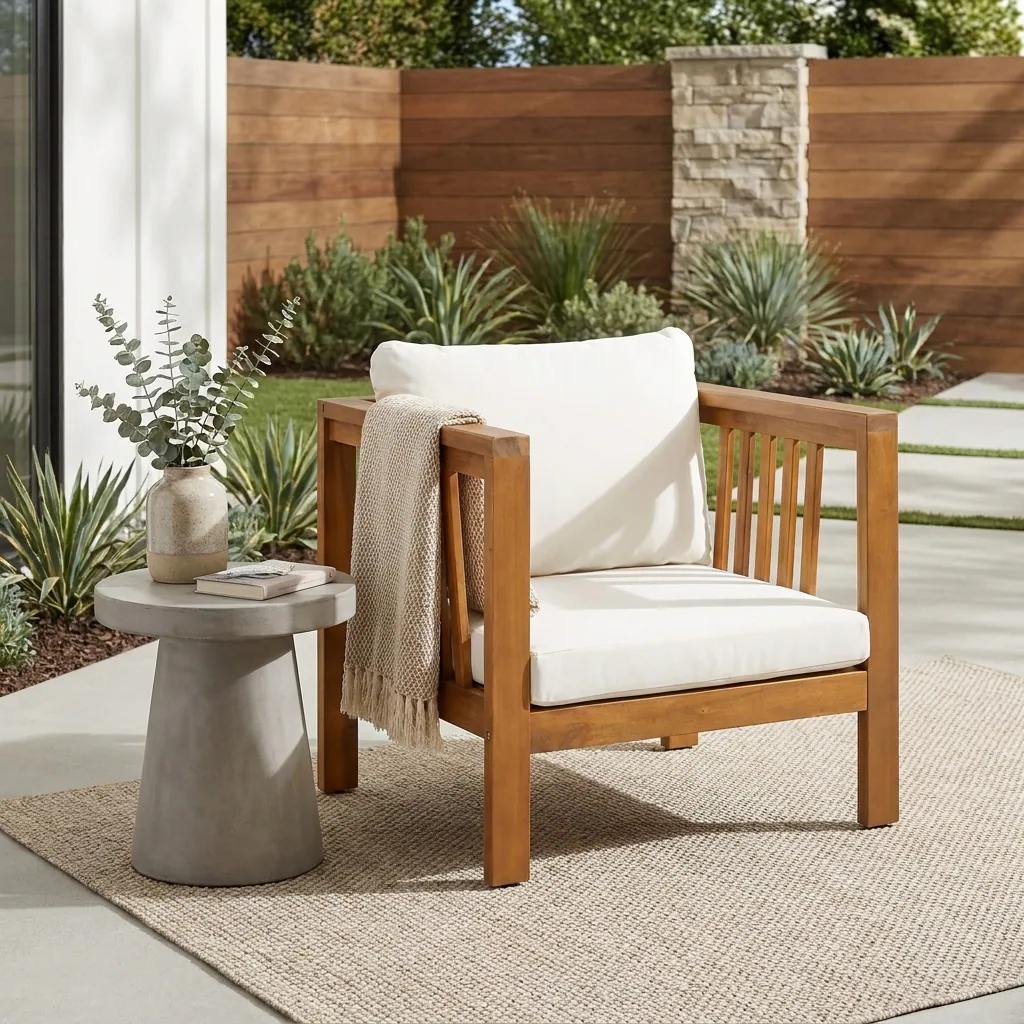 Outdoor Acacia Club Chair with Square Arms by Leisure Zone