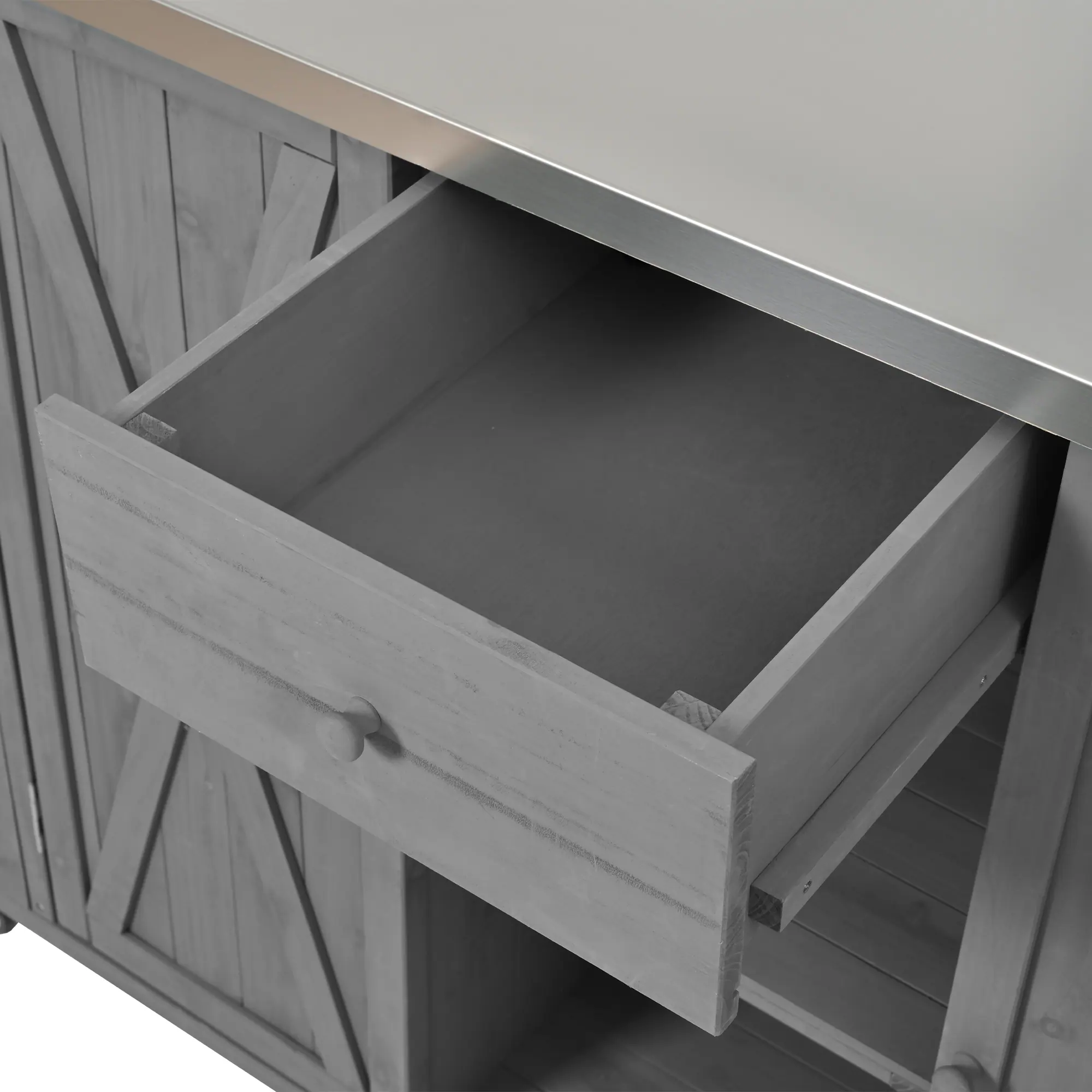 Outdoor Kitchen Island with Foldable Stainless Steel Countertop & Storage by Leisure Zone - Image 18
