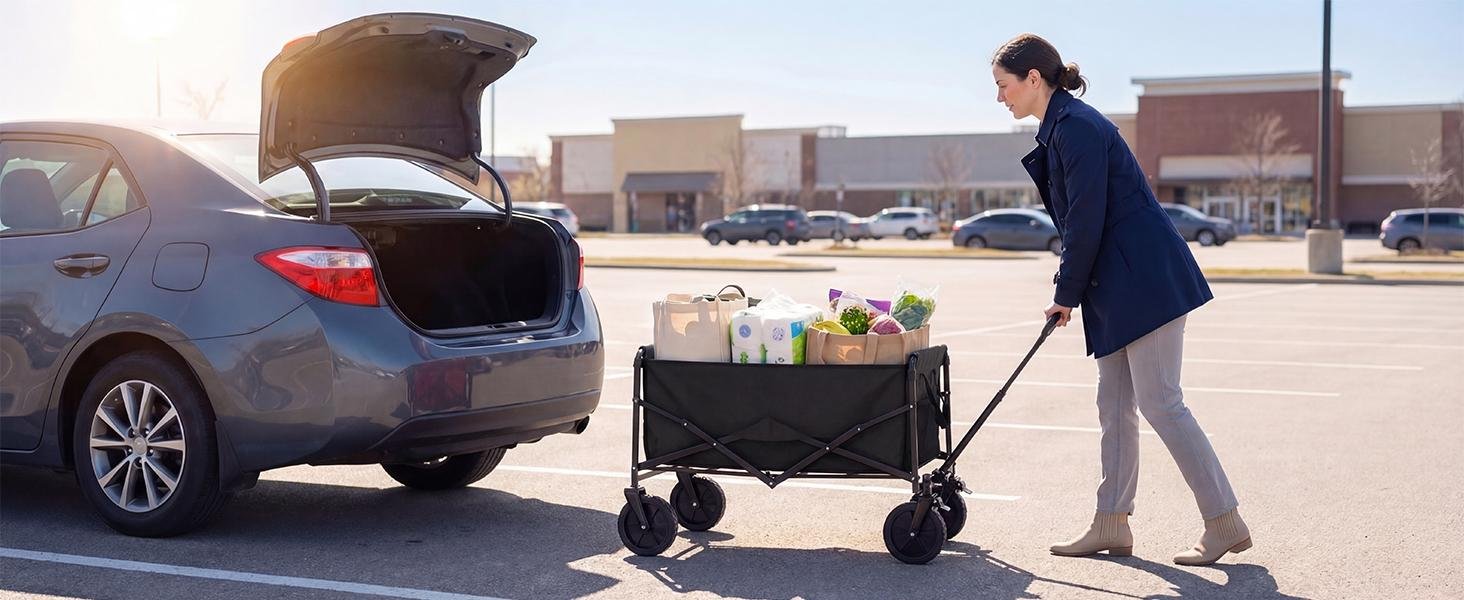 Sweetcrispy Collapsible Folding Wagon Push Cart - Oxford Cloth Quick-Fold Utility Trolley, 102L Large Capacity, 330 lbs Load Capacity, Wheels, Adjustable Handle, for Outdoor Camping, Beach Outings - Image 17
