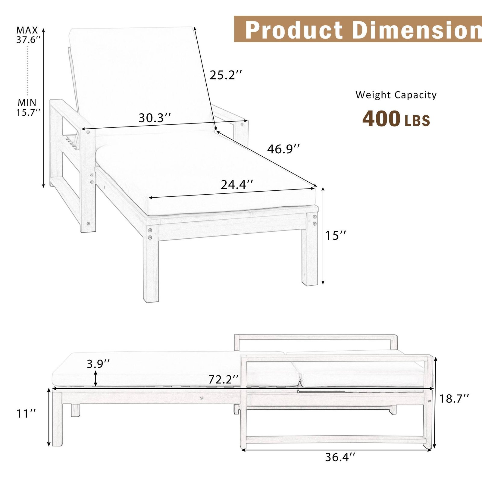 Acacia Wood 5-Position Outdoor Chaise Lounge Chairs Set of 2 by Leisure Zone - Image 12