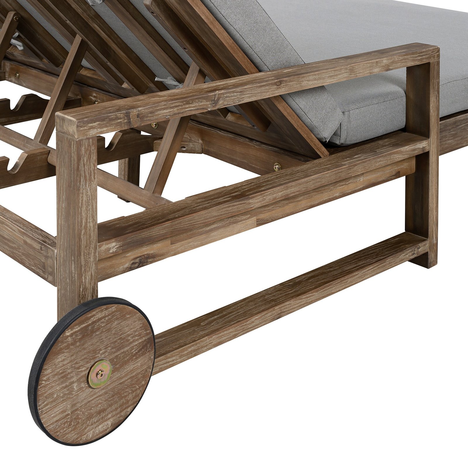 Farmhouse Acacia Wood Double Outdoor Sunbed with Adjustable Backrest by Leisure Zone - Image 19