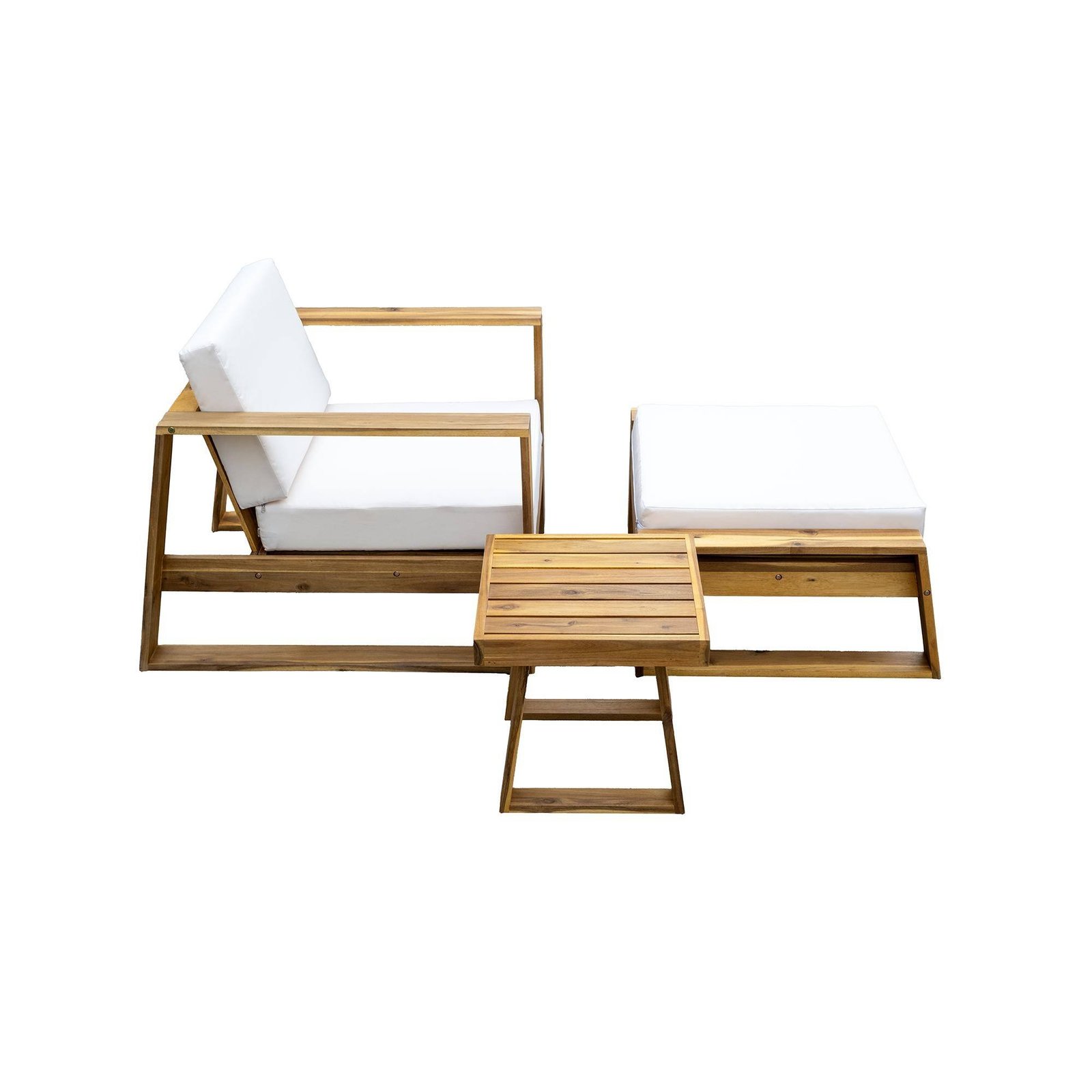 3-Piece Acacia Wood Outdoor Lounge Set with Ottoman and Side Table by Leisure Zone - Image 3