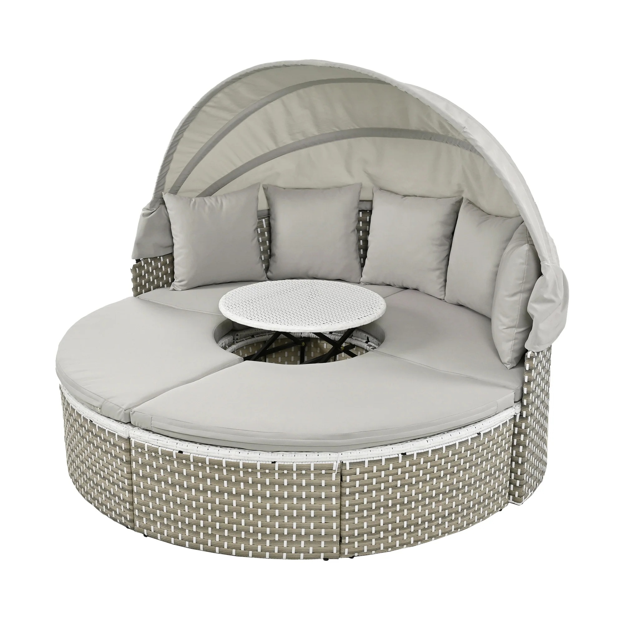 Patio Furniture Round Outdoor Sectional Sofa Set with Retractable Canopy by Leisure Zone - Image 20