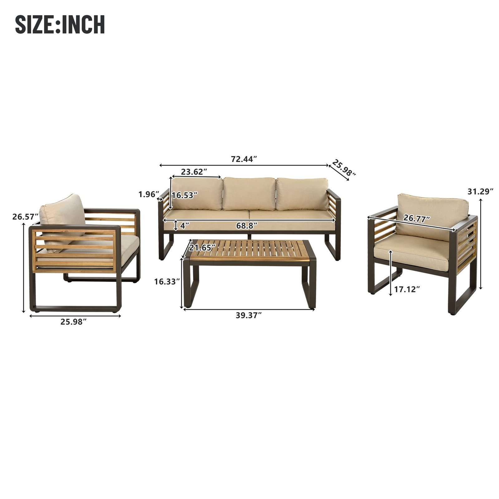 4-Piece Outdoor Conversation Set with Removable Cushions by Leisure Zone - Image 25