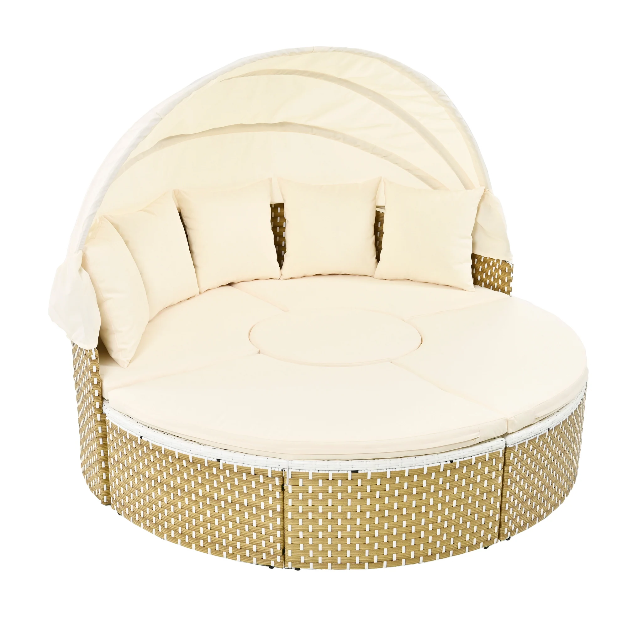 Patio Furniture Round Outdoor Sectional Sofa Set with Retractable Canopy by Leisure Zone - Image 7
