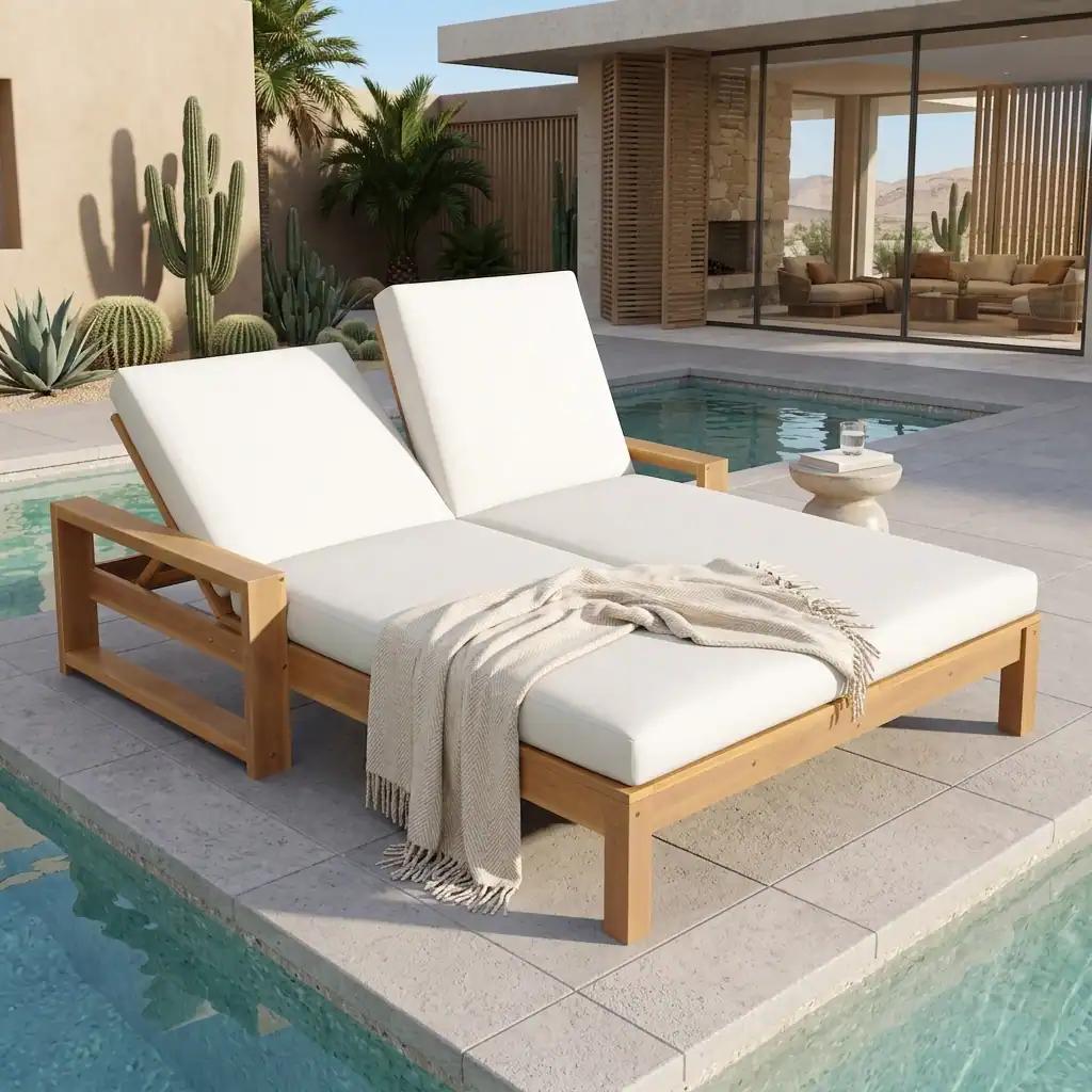 Outdoor Double Chaise Lounge Chair with Dual 5-Position Backrests by Leisure Zone - Image 3