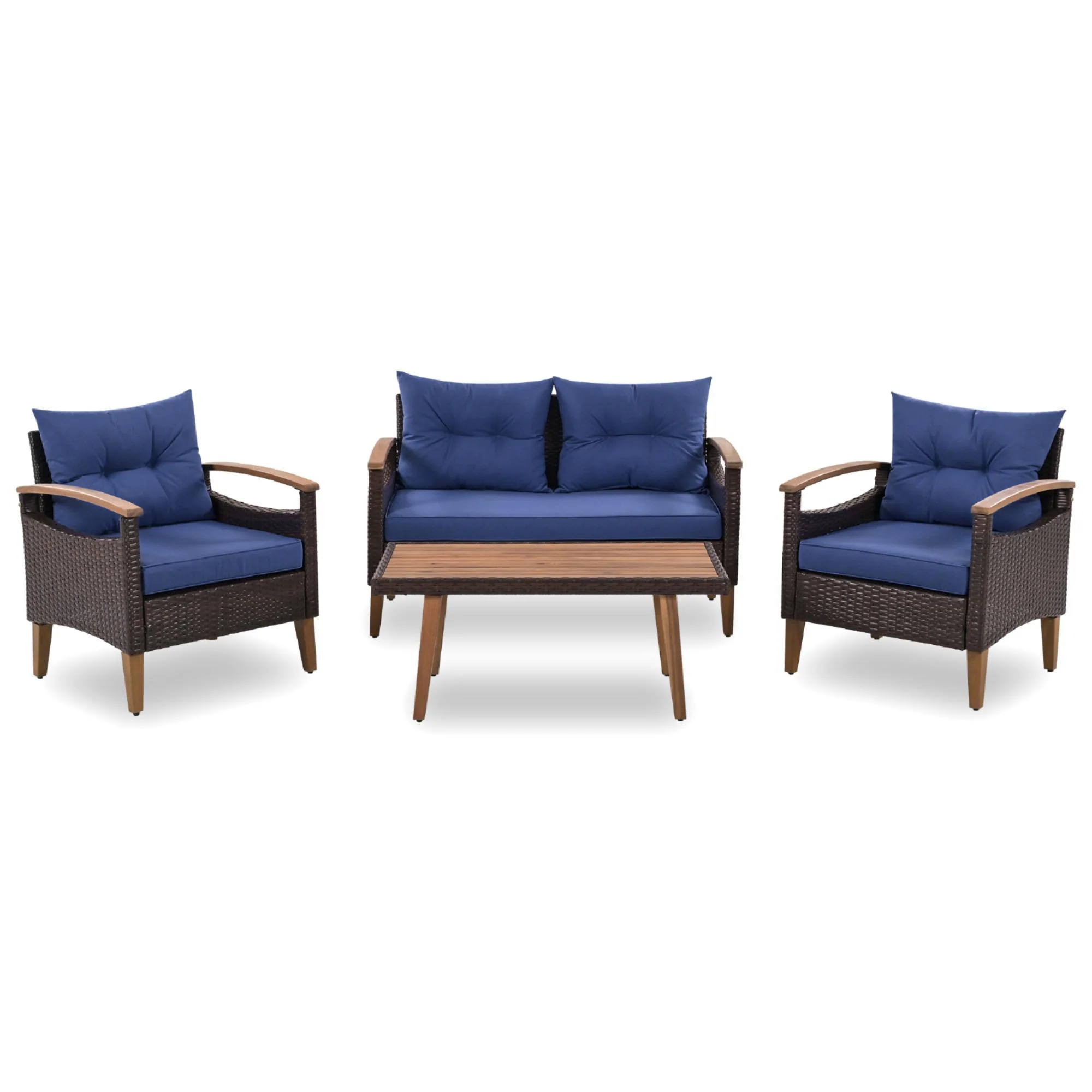 4-Piece PE Rattan Outdoor Sofa Set with Acacia Wood Table by Leisure Zone - Image 13