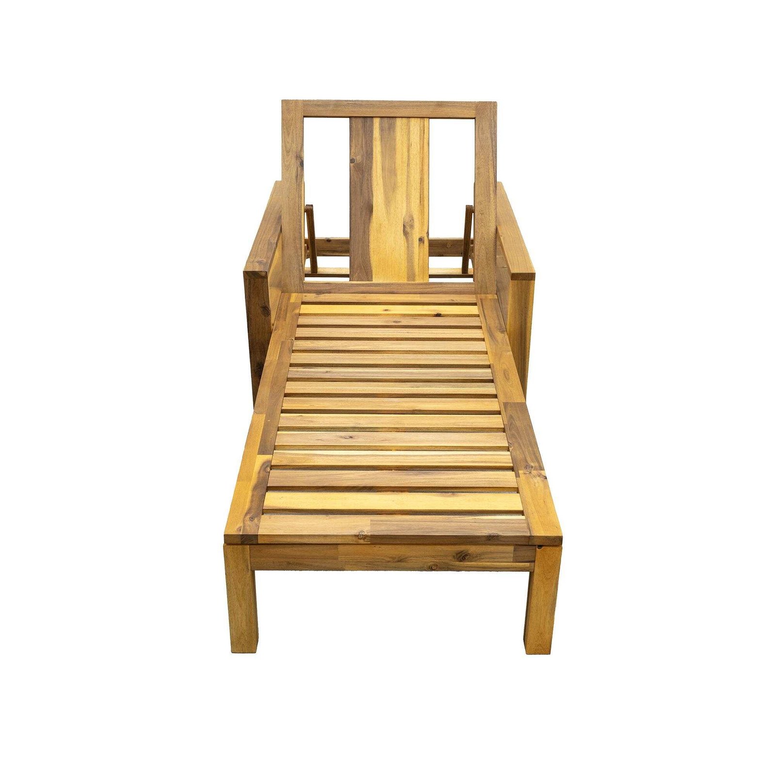 Acacia Wood Outdoor Chaise Lounge Chair with Adjustable Backrest by Leisure Zone - Image 3