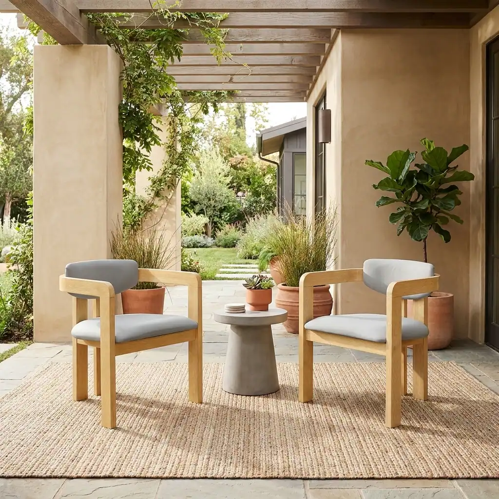Set of 2 Outdoor Acacia Barrel Dining Chairs with Cushioned Wraparound Back by Leisure Zone - Image 12