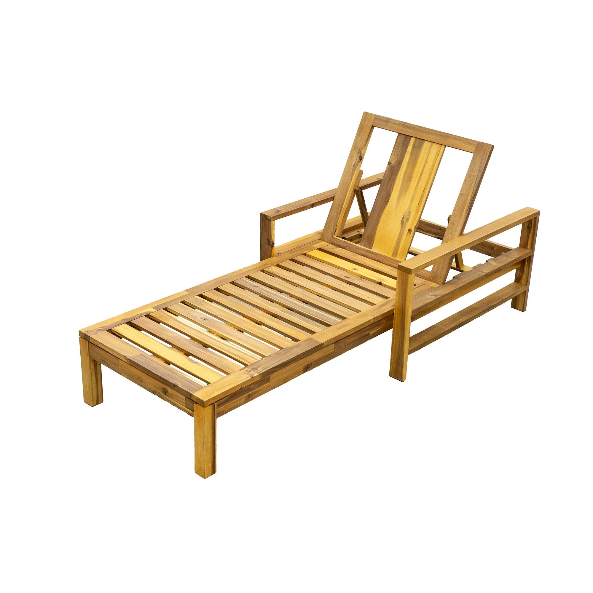 Acacia Wood Outdoor Chaise Lounge Chair with Adjustable Backrest by Leisure Zone - Image 4