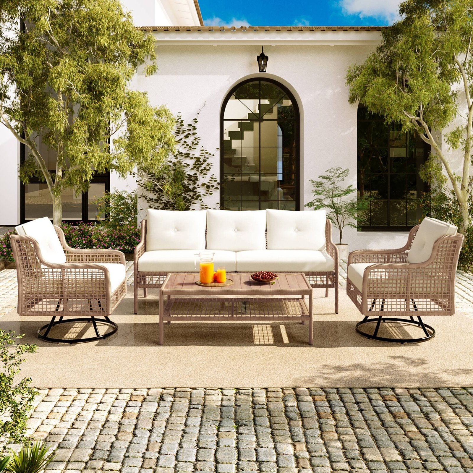 Leisure Zone 4-Piece Outdoor Patio Set with 360° Swivel Lounge Chairs - Image 2