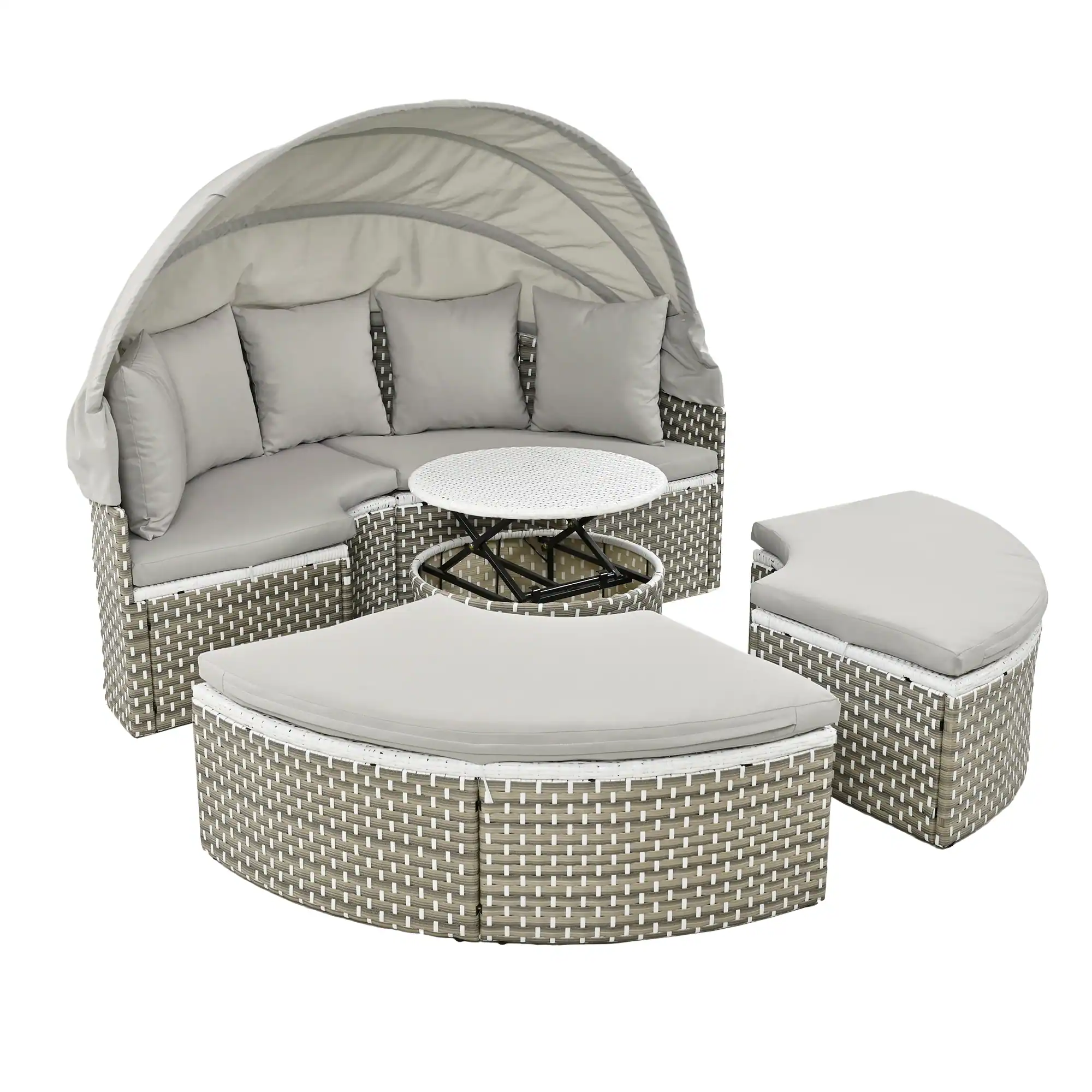 Patio Furniture Round Outdoor Sectional Sofa Set with Retractable Canopy by Leisure Zone - Image 17