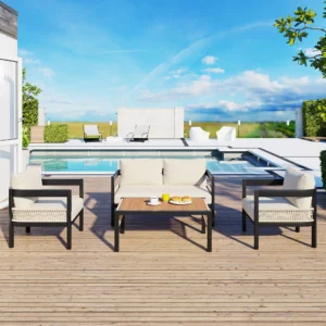 4-Piece Outdoor Iron Sofa Patio Furniture Set with PE Wicker Accents by Leisure Zone