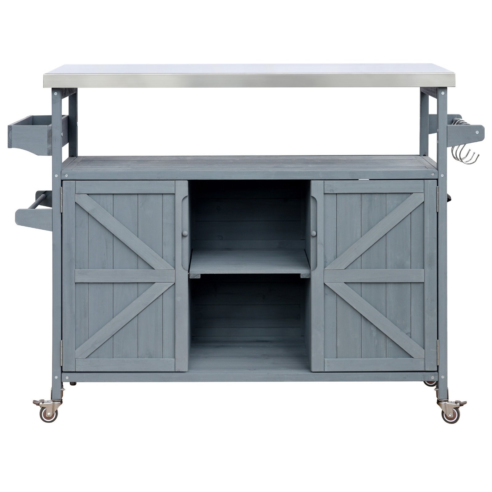 Farmhouse Solid Wood Outdoor Kitchen Island with Rolling Bar Cart & Storage Cabinet by Leisure Zone - Image 18