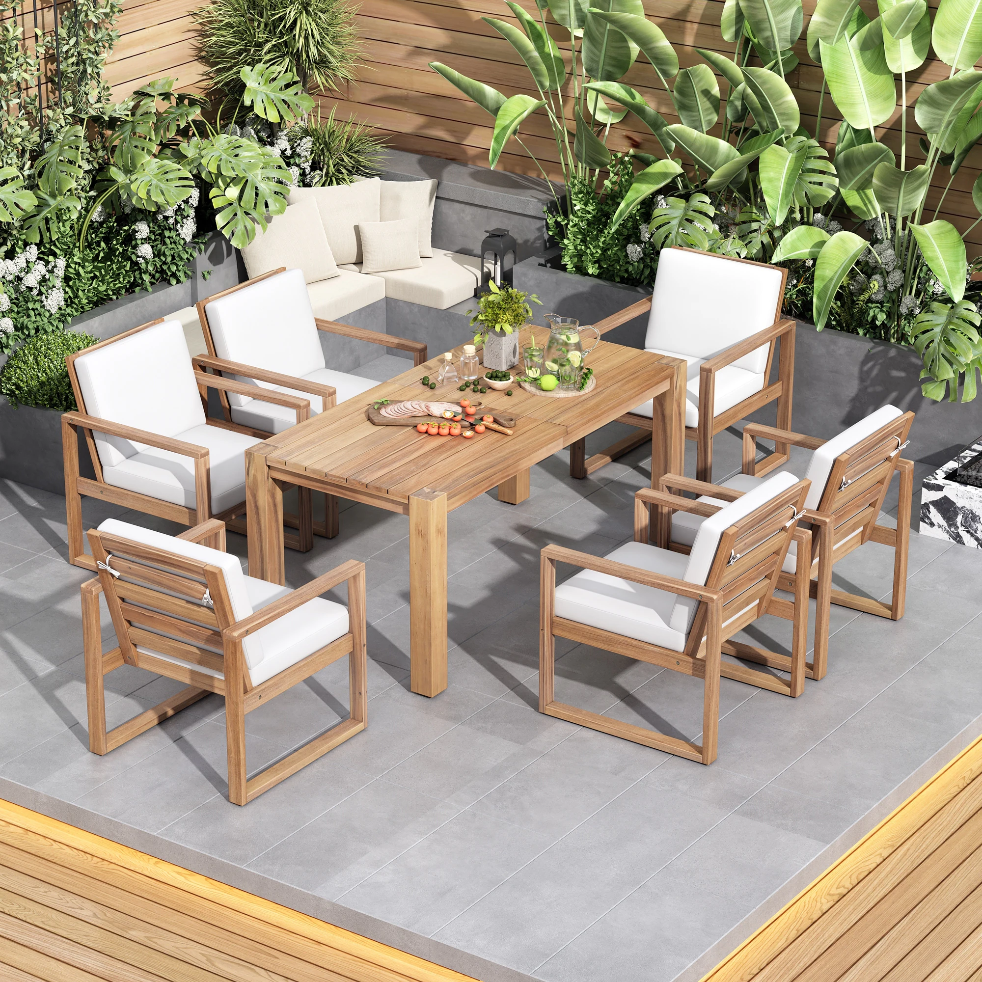 Acacia Wood Patio Table & Chairs with Cushions by Leisure Zone - Image 3