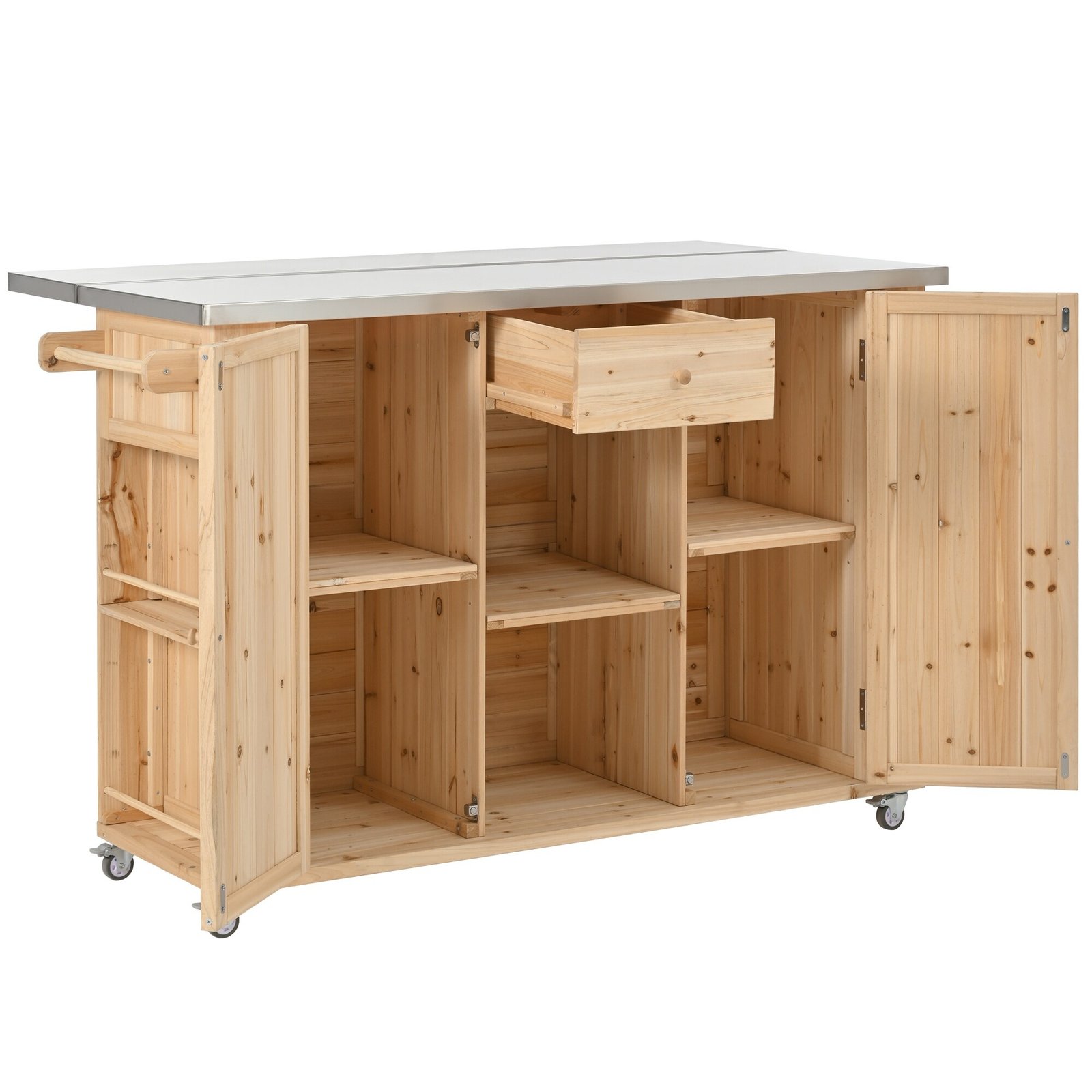 Outdoor Kitchen Island with Foldable Stainless Steel Countertop & Storage by Leisure Zone - Image 5