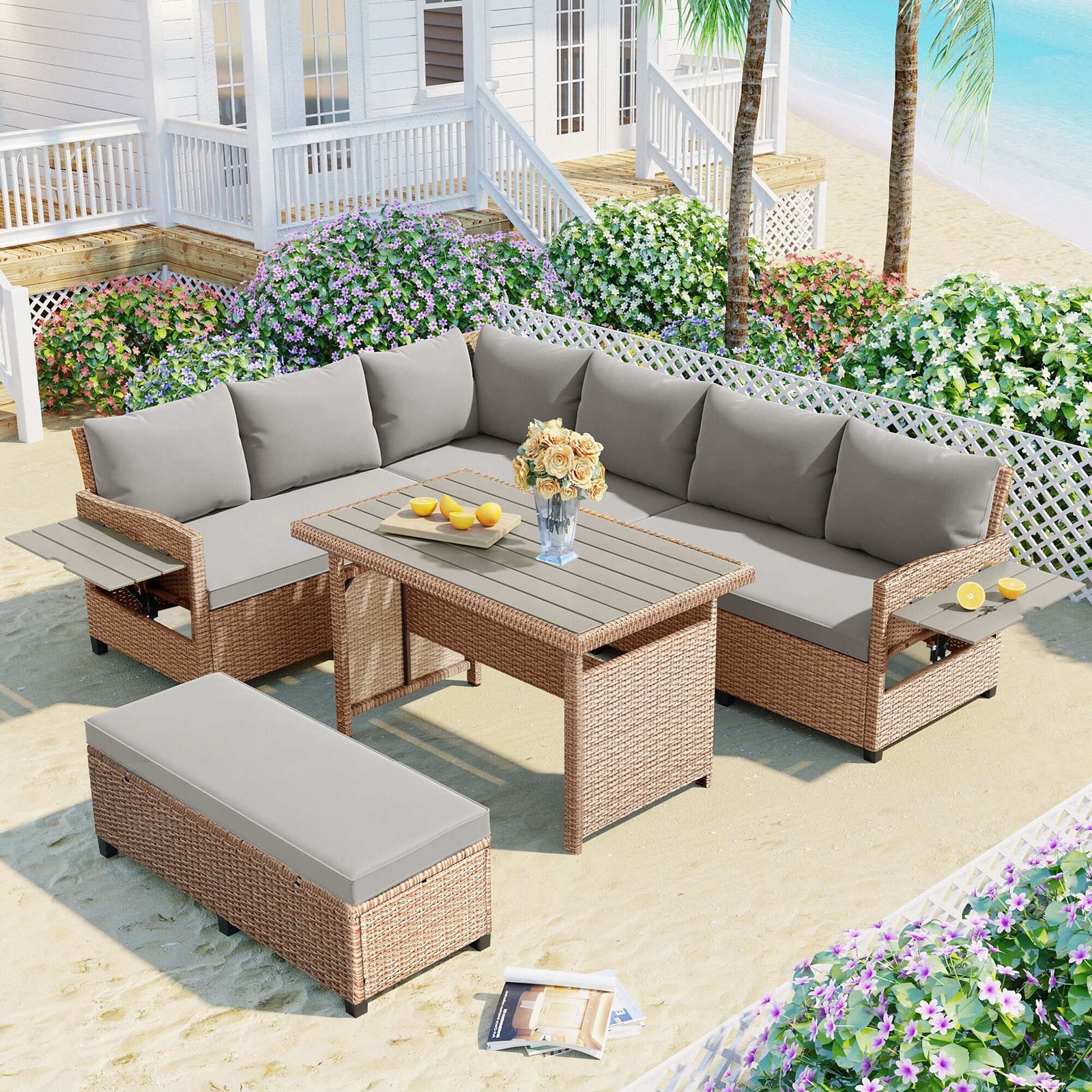 5-Piece L-Shaped Garden Furniture with Extendable Side Tables & Dining Table by Leisure Zone - Image 19