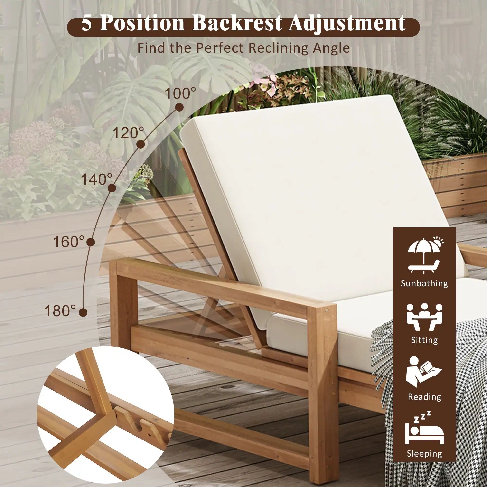 Outdoor Lounge Chair with 5-Position Adjustable Backrest by Leisure Zone - Image 8