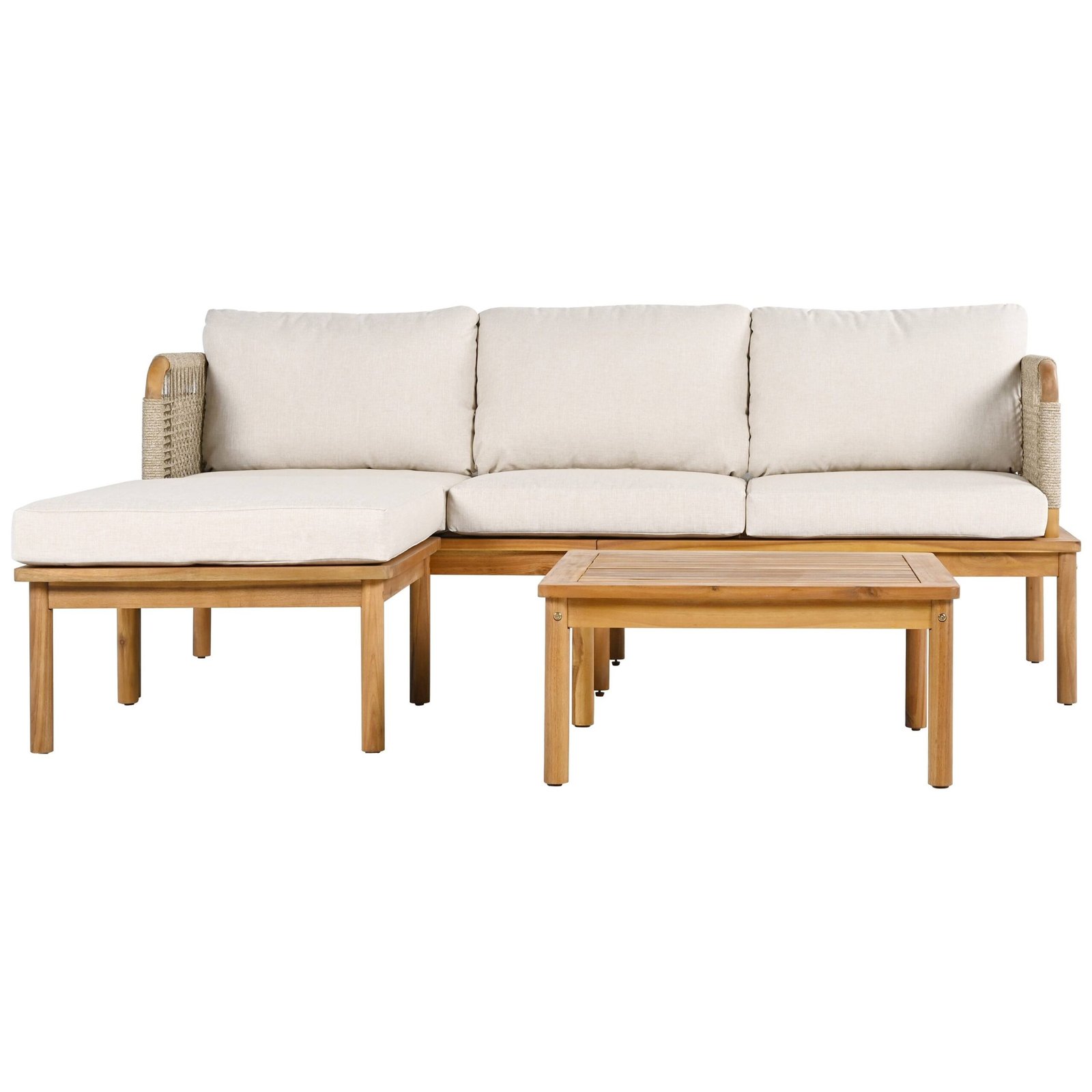 Acacia Wood Patio Sofa Set with Handwoven Rope Arms by Leisure Zone - Image 16