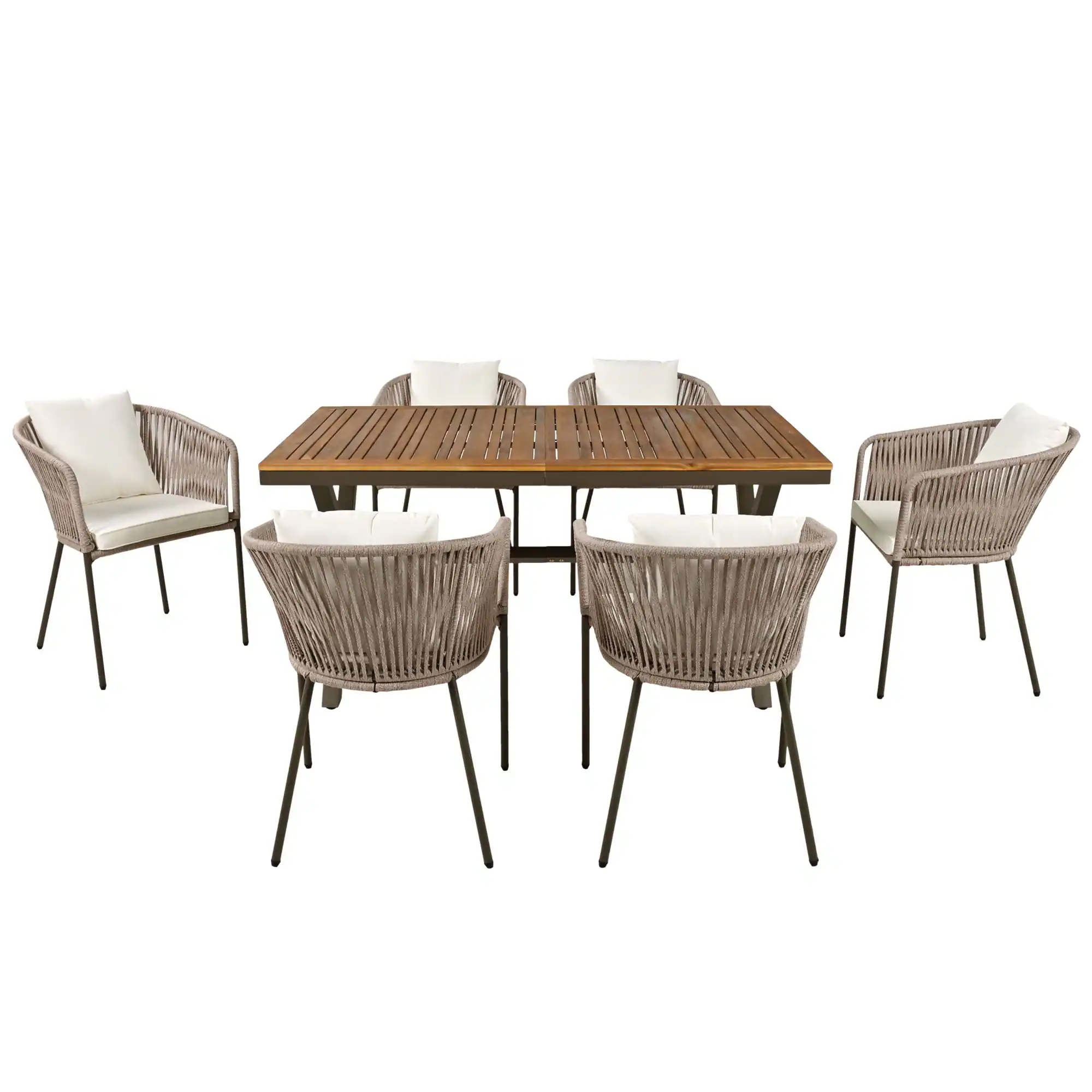 7-Piece Patio Dining Set with Acacia Wood Table and Ergonomically Designed Chairs by Leisure Zone - Image 5