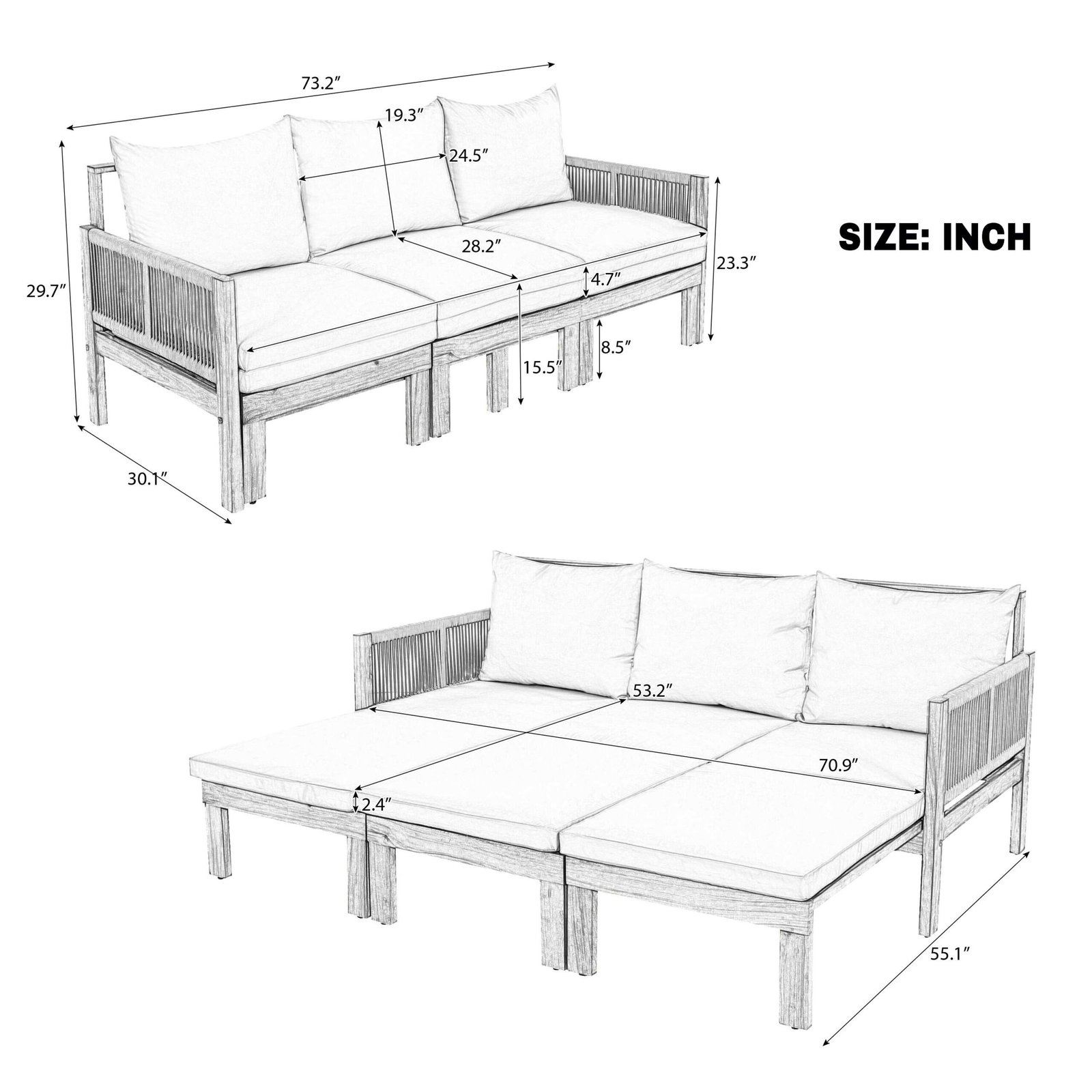 3-in-1 Outdoor Daybed & Patio Sofa with Pull-Out Sleeper by Leisure Zone - Image 11