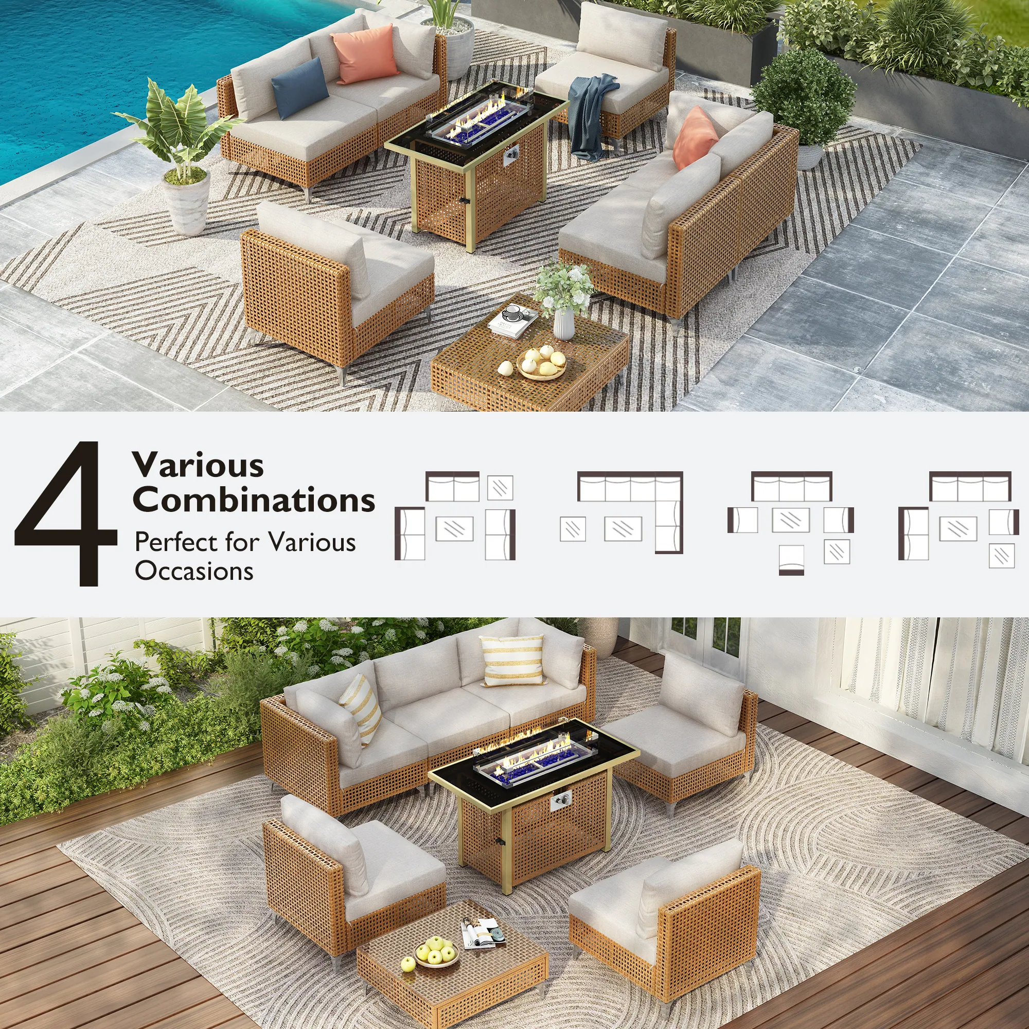 8-Piece Outdoor Patio Furniture Set with 60,000 BTU Propane Fire Pit Table by Leisure Zone - Image 20